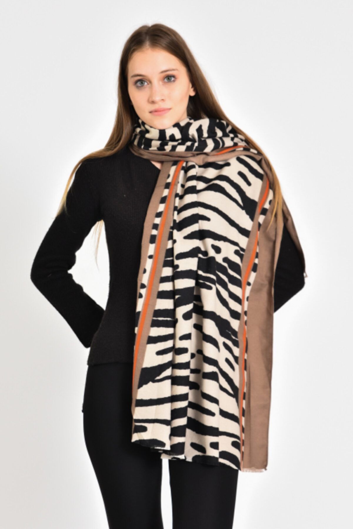 FENZA ŞAL Kışlık Zebra Desen Kaşmir Şal