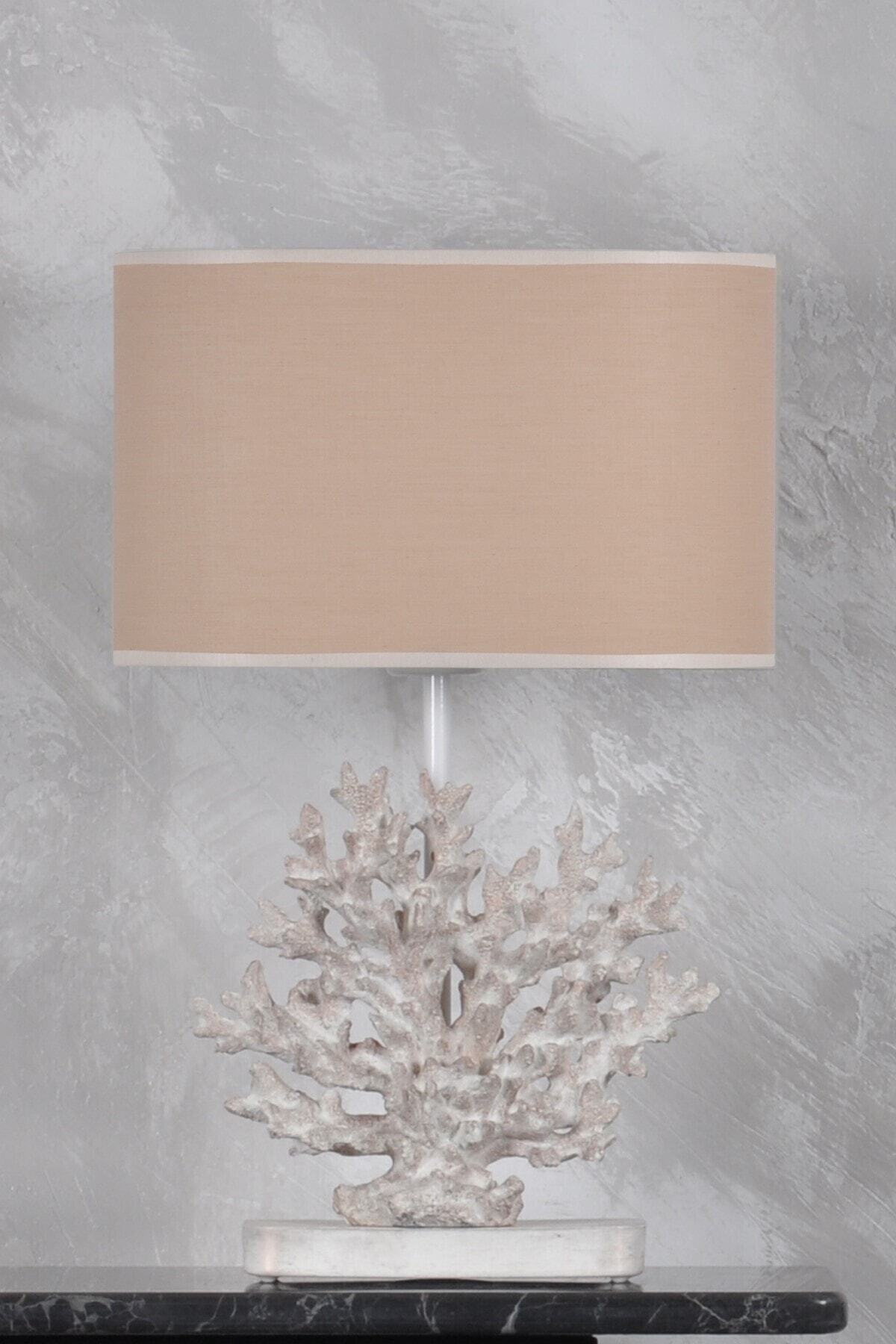 Qdec Modern Dizayn Mercan Abajur Antikbeyaz Bej