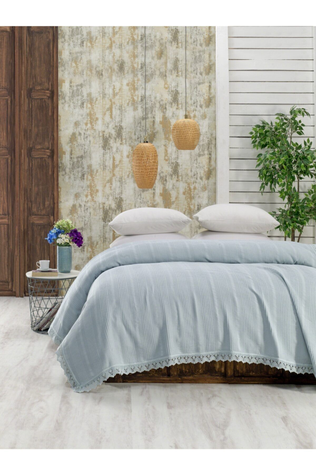 HELEN CONCEPT Dantelli Çift Kişilik 220*240 Mint Mercan Pike