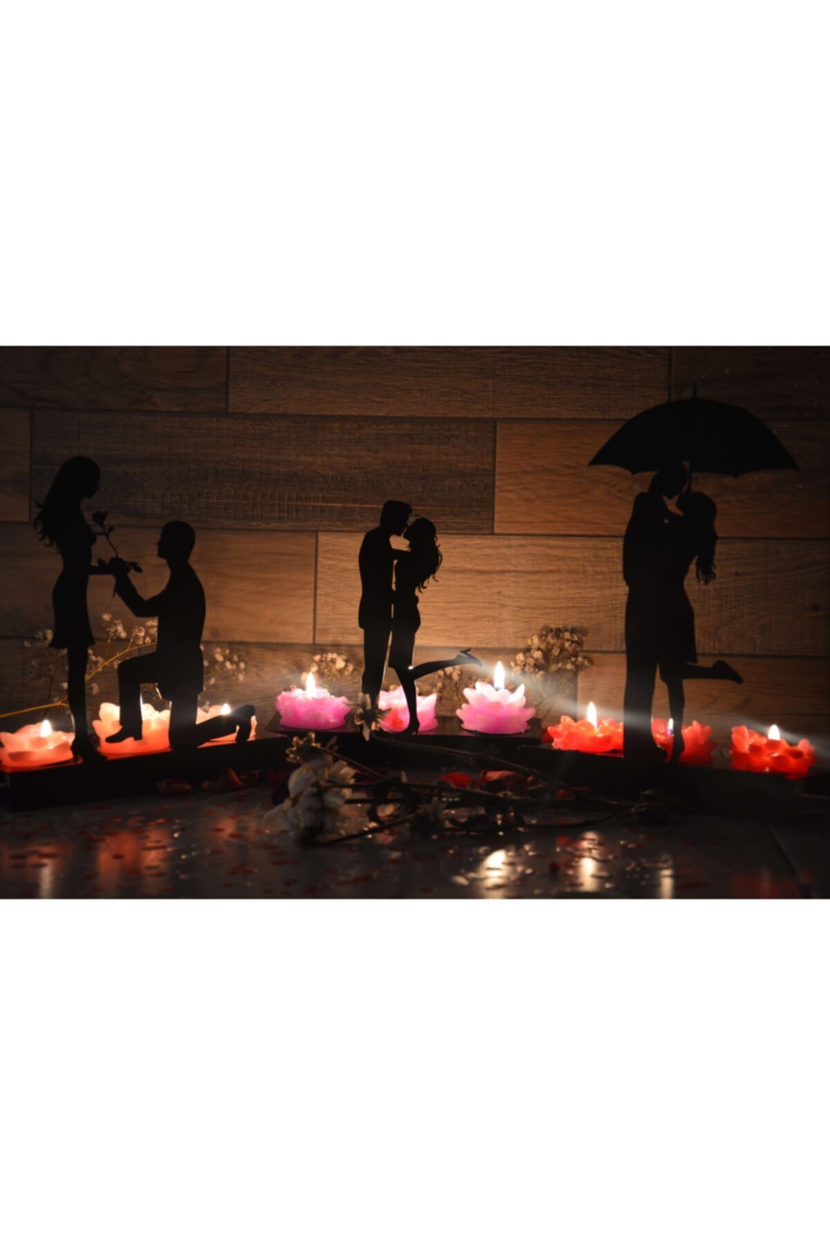 DECO (ÜÇLÜ SET) Desire Aşk Temalı Metal Lazer Kesim Şamdan Mumluk