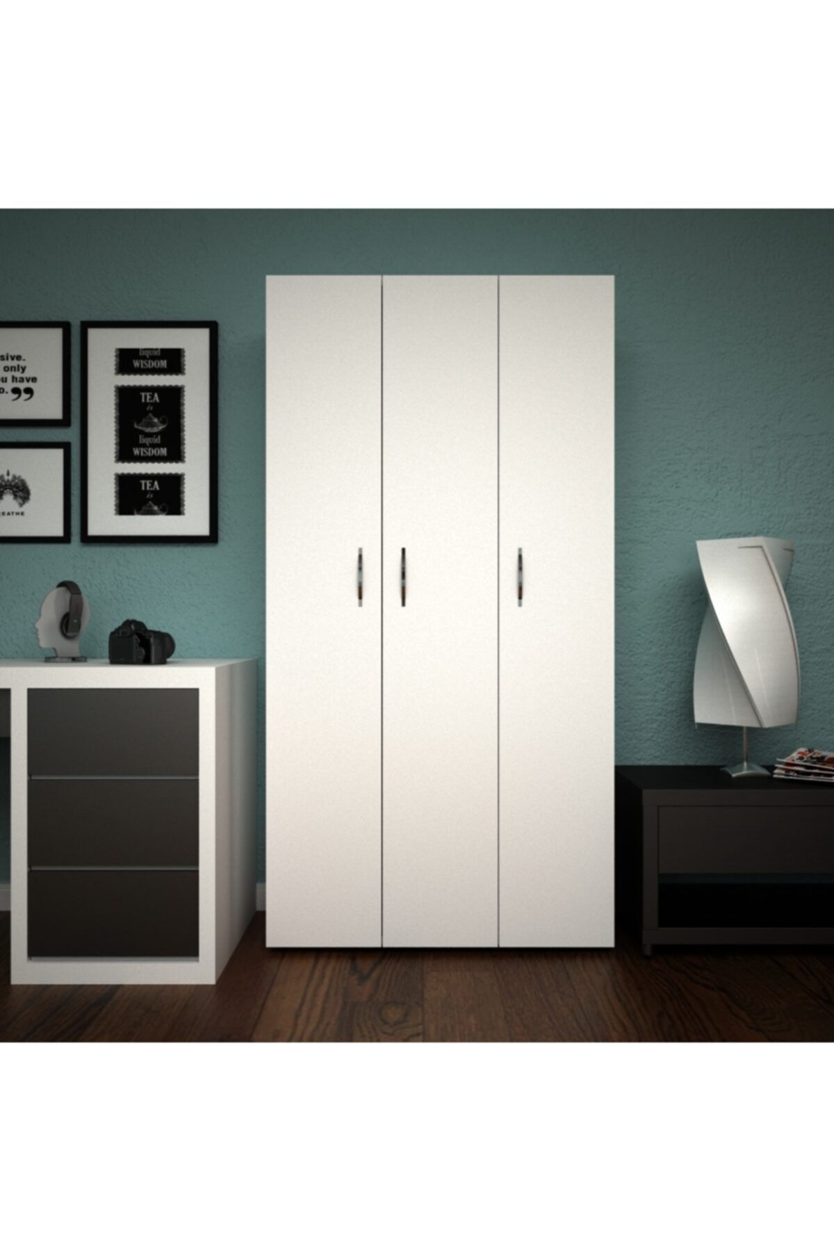 EraHome 3 Kapaklı Çok Amaçlı Askılıklı Dolap Beyaz