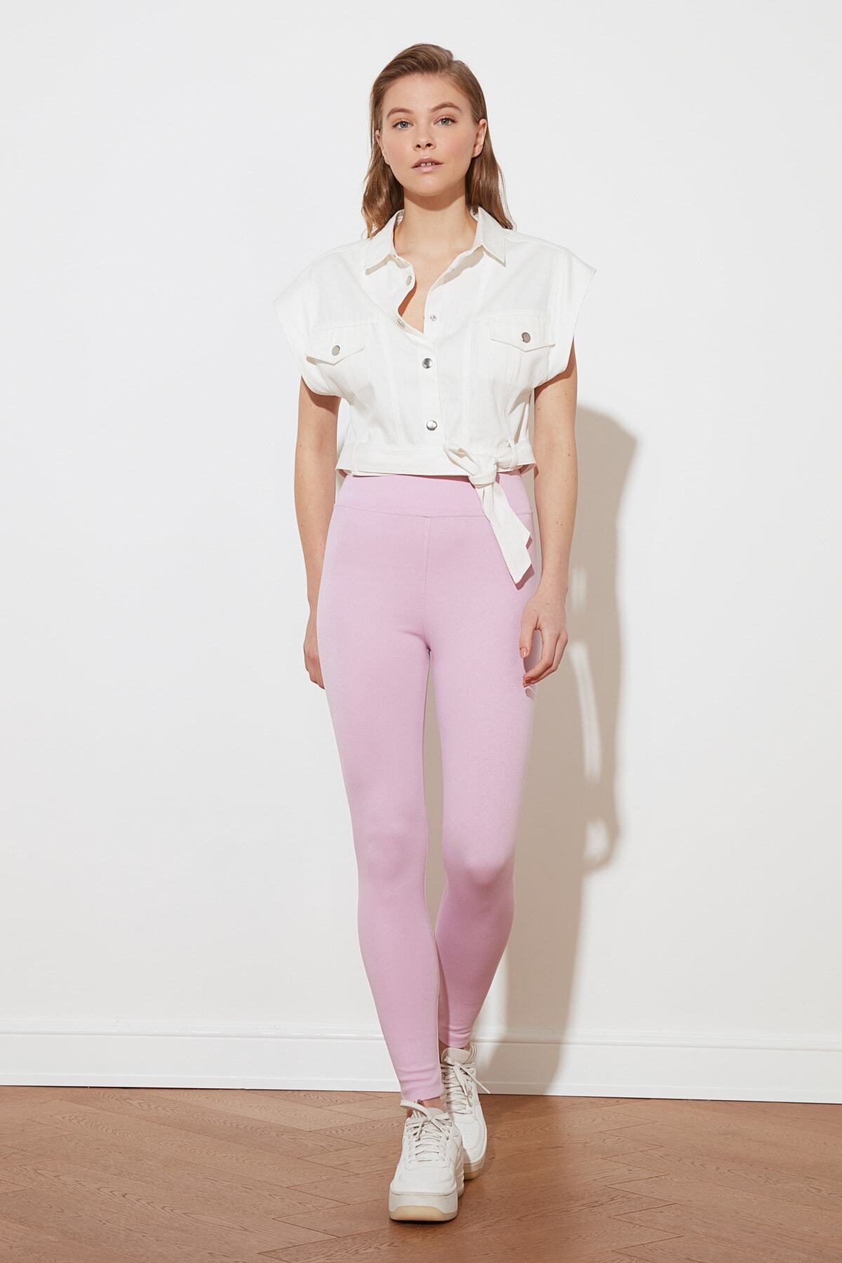 TRENDYOLMİLLA Pembe Yüksek Bel Toparlayıcı Örme Tayt TWOAW20TA0087