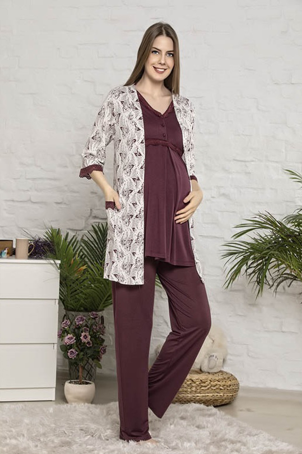 LİMİSSİ Kadın Bordo Kısa Sabahlık