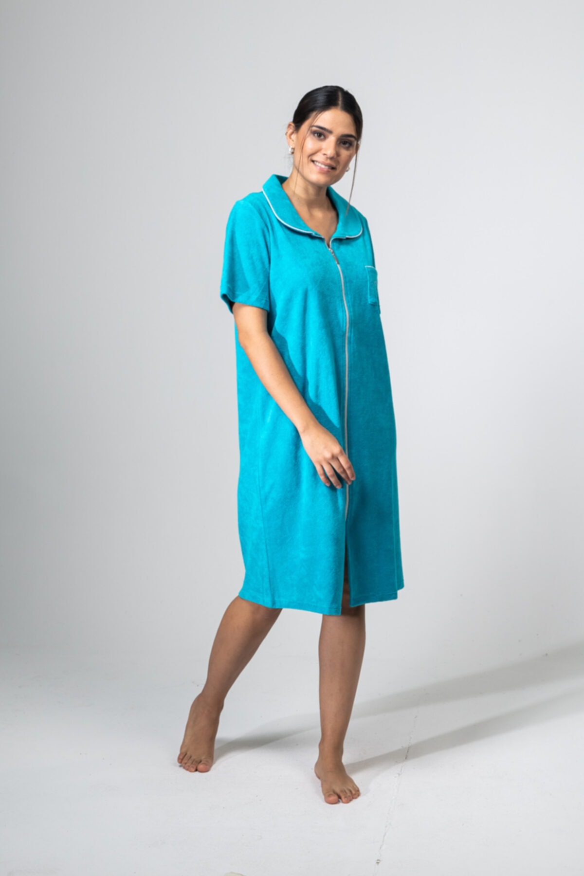 HEPİSİZE TEKSTİL Kadın Mavi Pamuk Havlu Ev Elbisesi Sabahlık