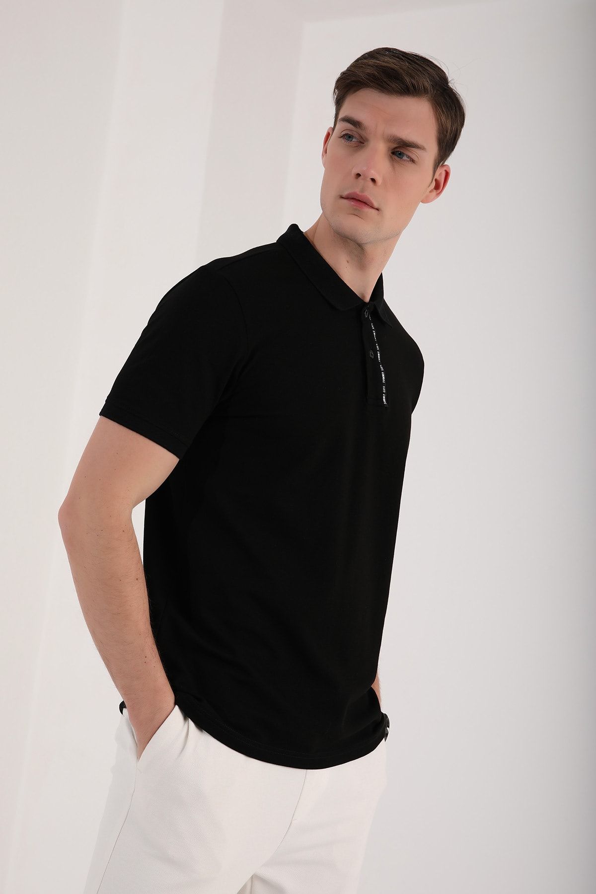 Tommy Life Siyah Erkek Basic Çift Düğmeli Standart Kalıp Polo Yaka T-shirt - 87944