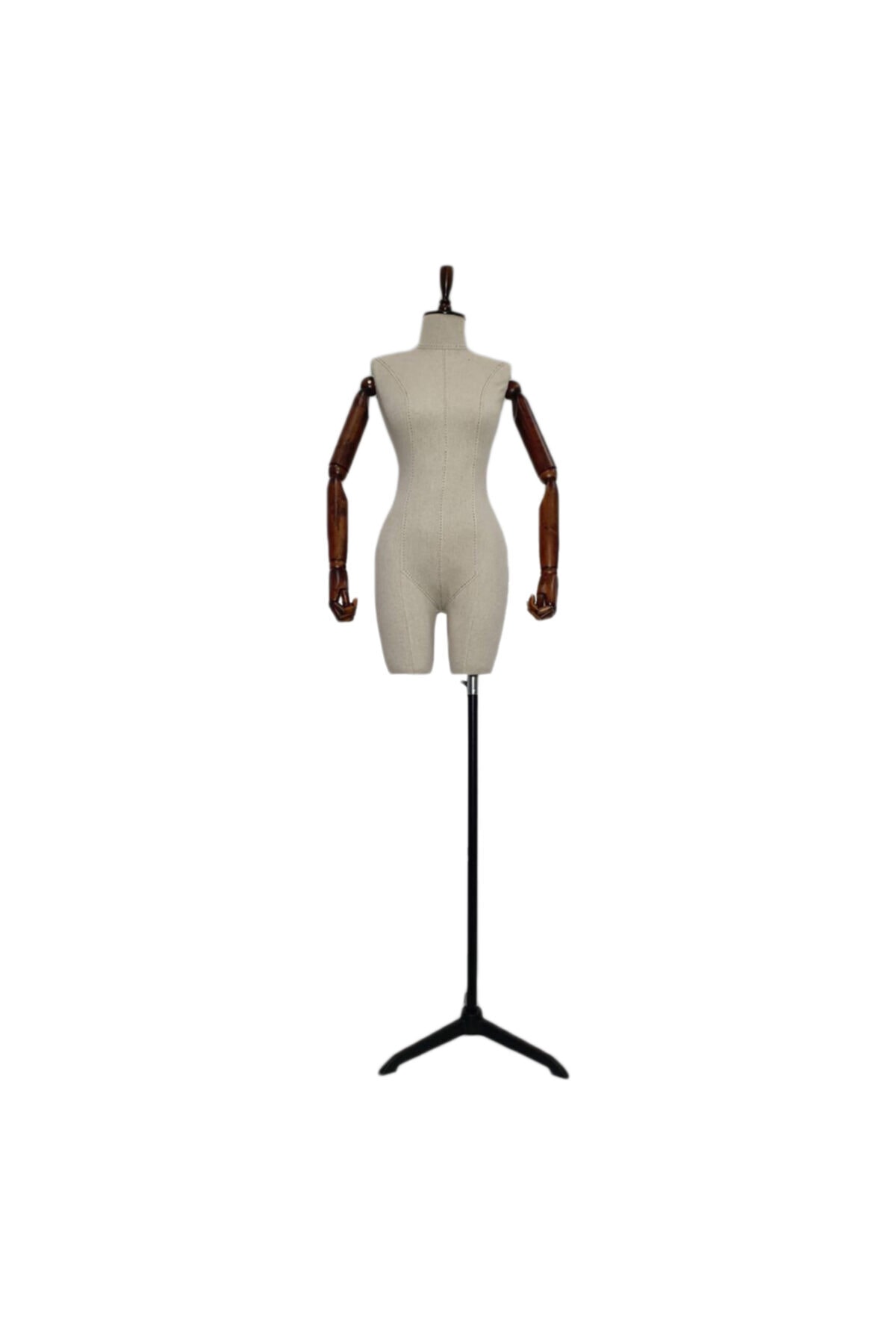 GÖKHAN DEKORASYON Ahşap Kollu Keten Kumaş Kaplı Terzi Mankeni