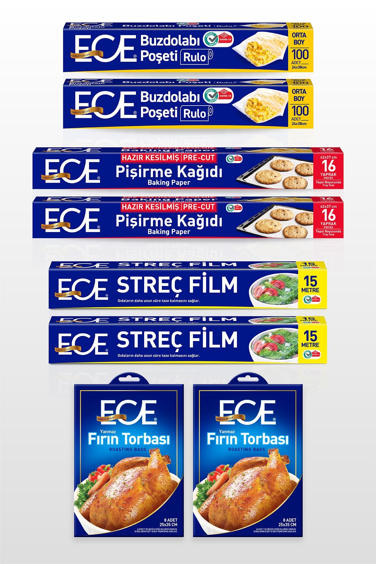 Ece 2 Streç Film + 2 Fırın Torbası + 2 Buzdolabı Poşeti + 2 Fırın Kağıdı 16 Yaprak Set