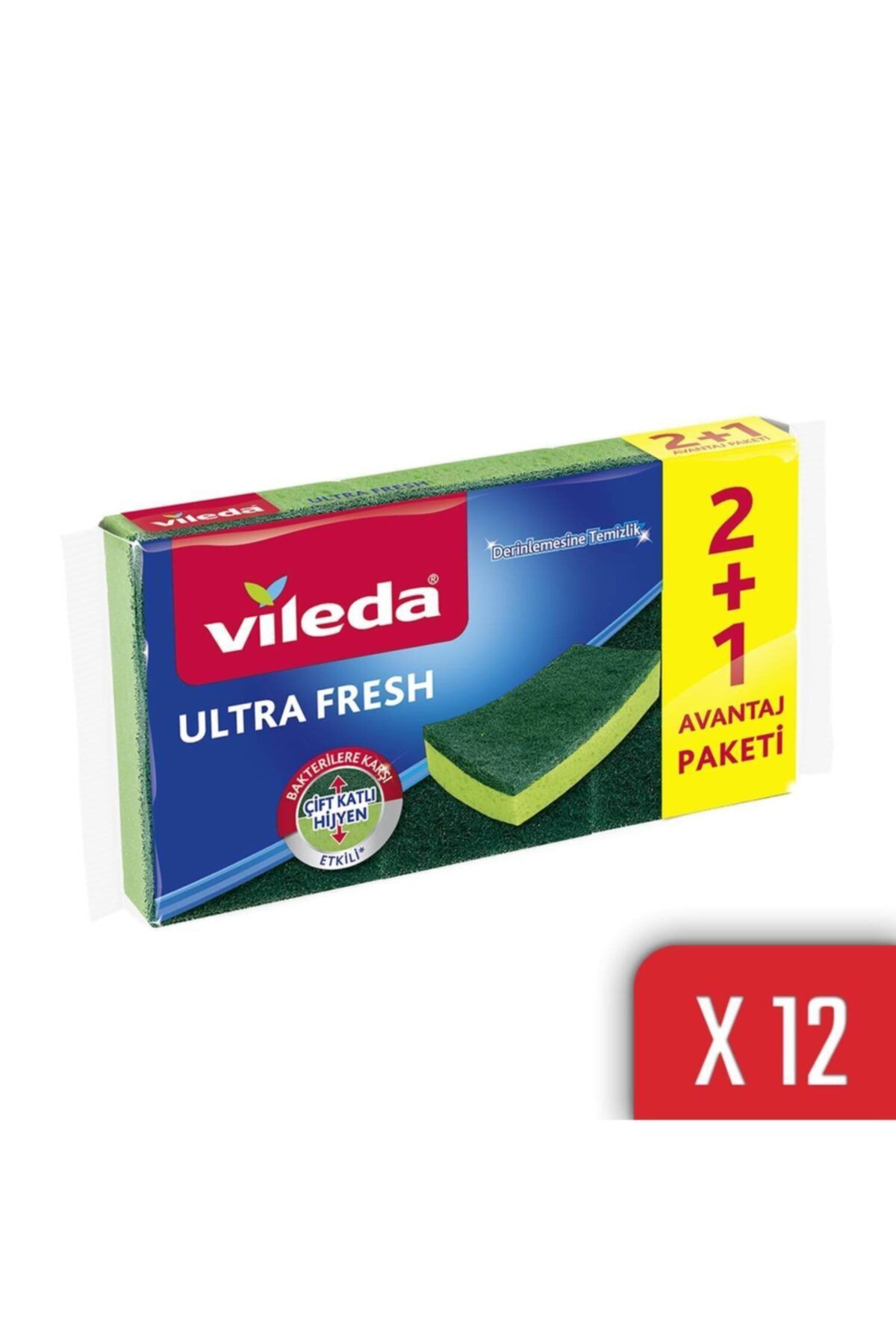 Vileda Ultra Fresh 2+1 Düz Bulaşık Süngeri 12'li