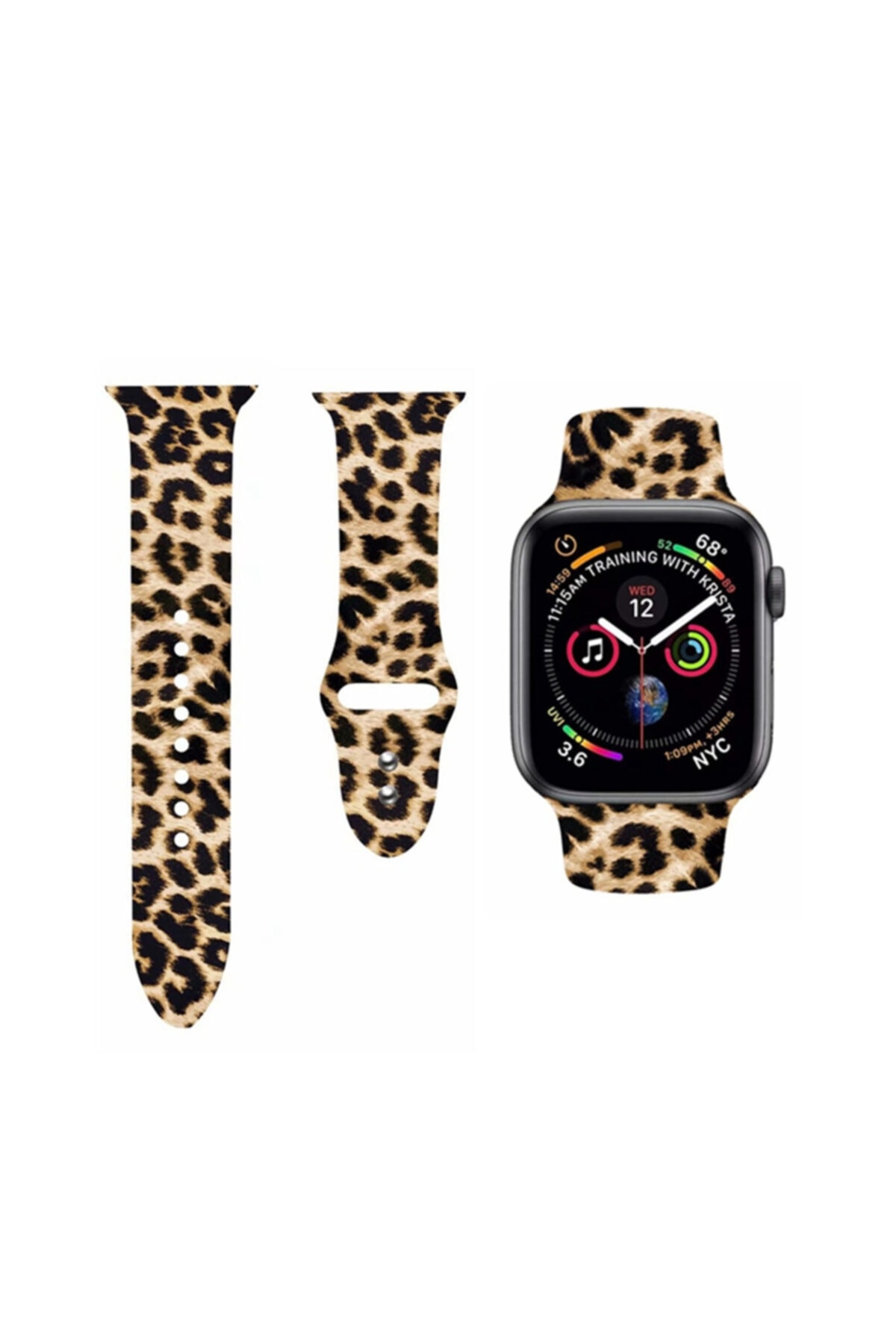 NANOSPACE Apple Watch 6. Nesil 44mm 42mm Uyumlu Kordon Leopar Desenli Silikon