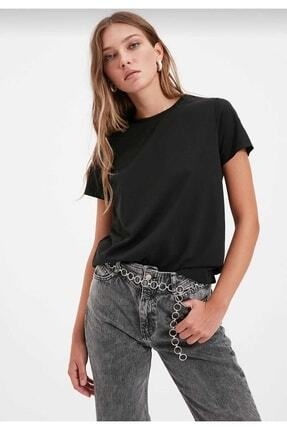 Süper Kalite Kadın Tişört Düz Renk Siyah Beyaz Bisiklet Yaka Organik Pamuk Penye T-shirt Image 0