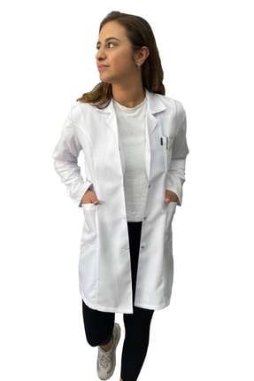 Gömlek Yaka Kadın,diz Üstü Boy,doktor Önlüğü,öğretmen,laboratuvar,hastane,beyaz,önlük Image 0
