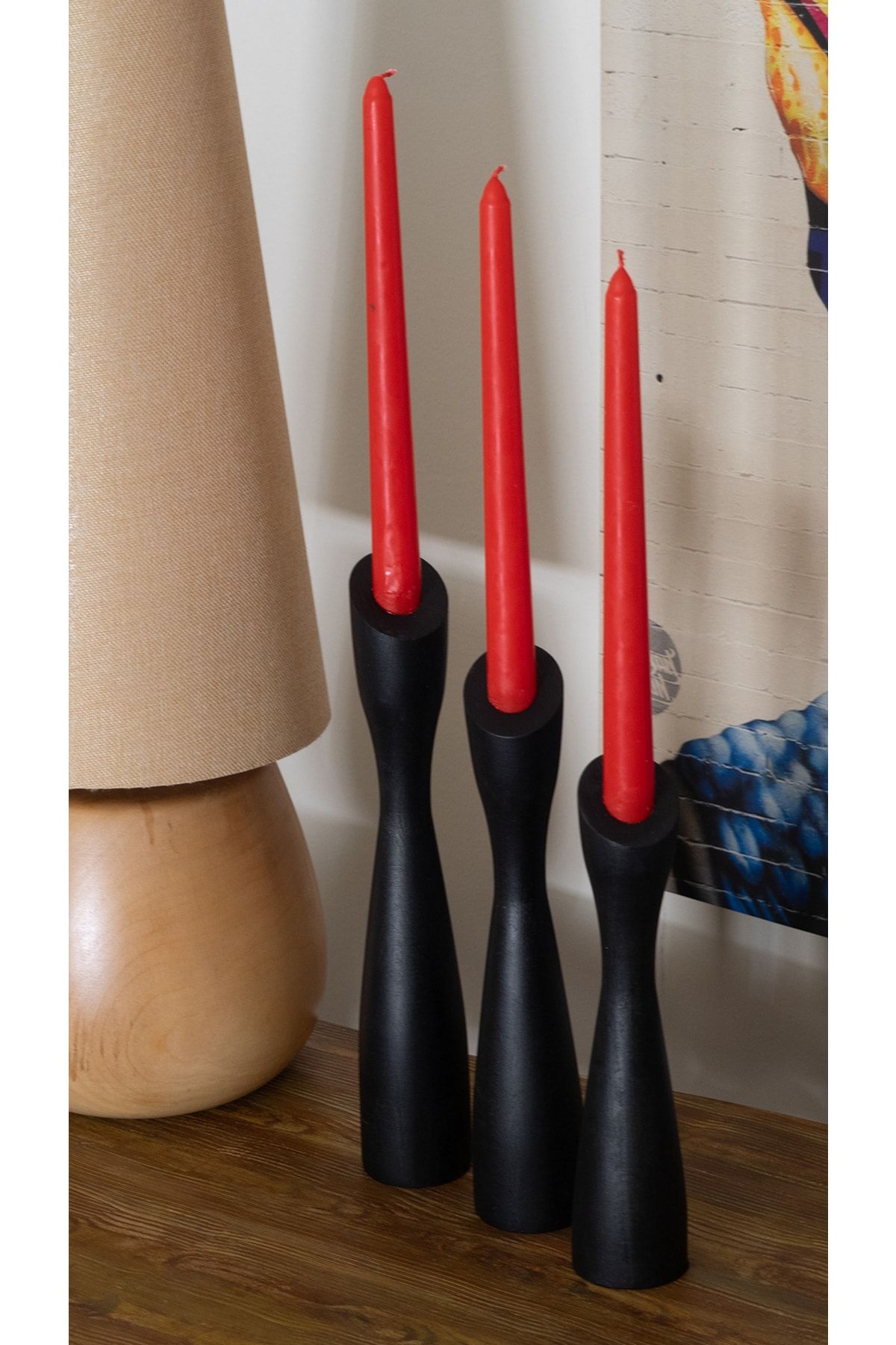 HOMEASY Wooden Tree Candle Holder Modern Candlestick Black