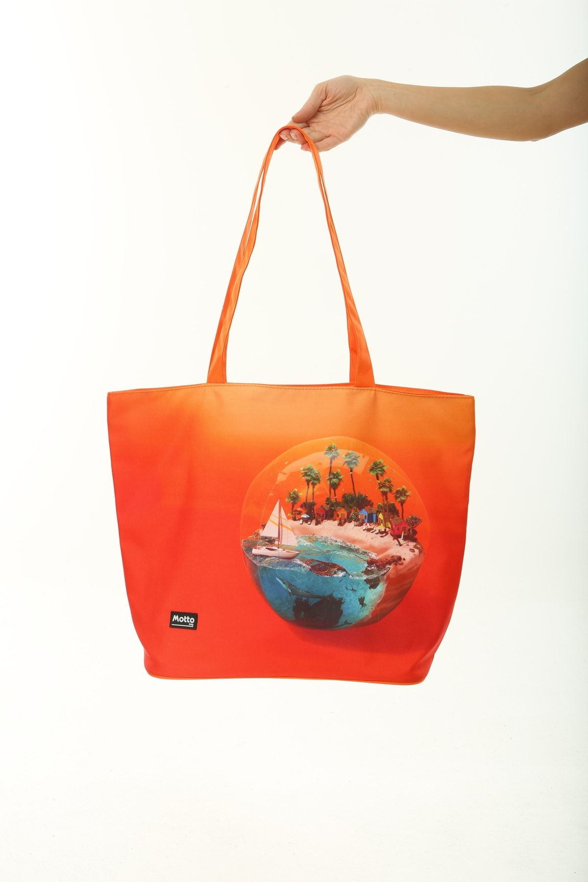 MottoBag Zipper Closure Printed Women s Beach Bag with Shoulder