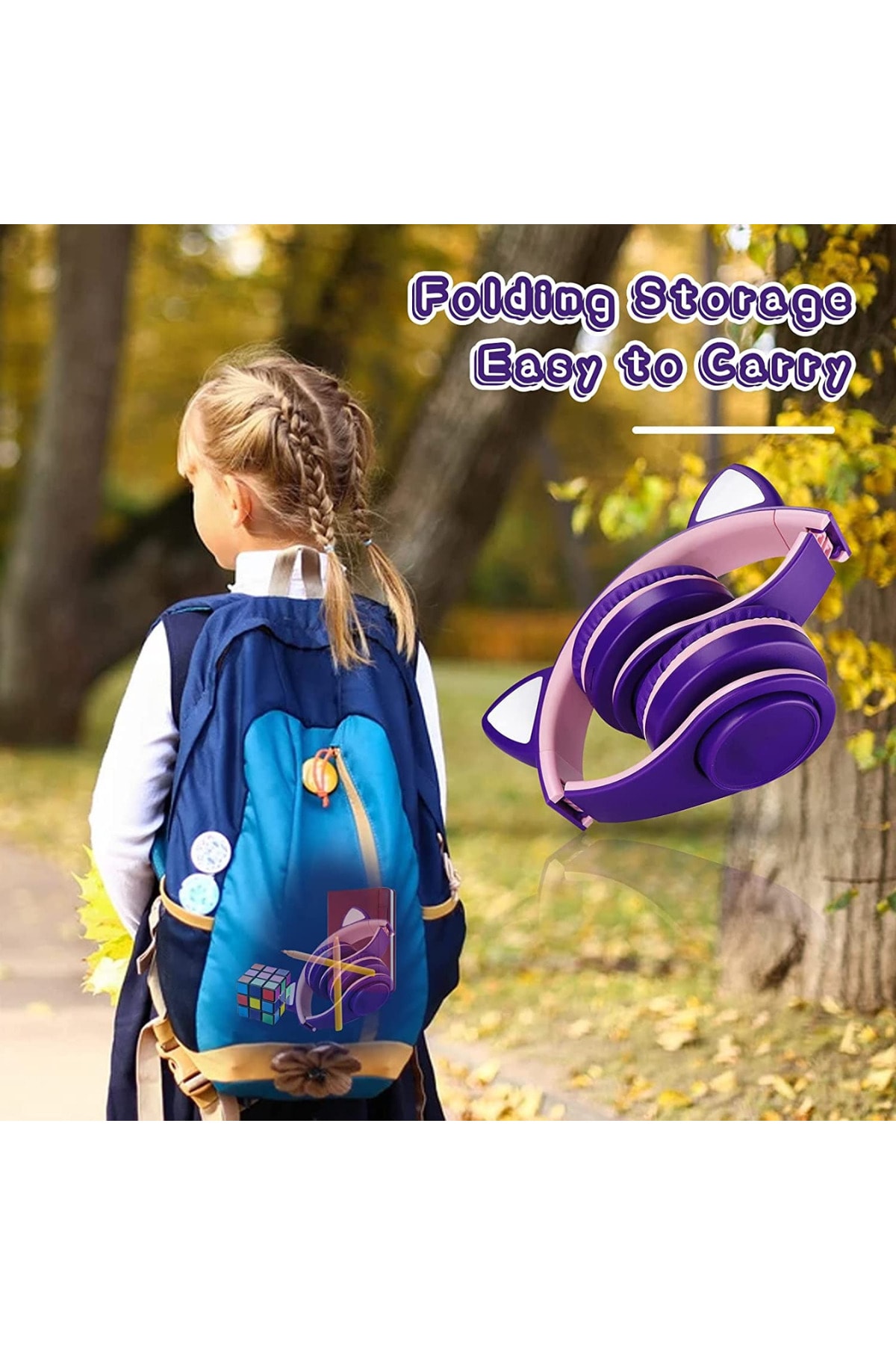 هدست بی سیم بلوتوث Cat Ear هدست بازی کودکان با نور رنگارنگ RGB بنفش با رادیو