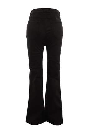 Siyah Yüksek Bel Esnek Kumaş İspanyol Paça Flare Fit Büyük Beden Jeans TBBAW23JE00001 Image 13