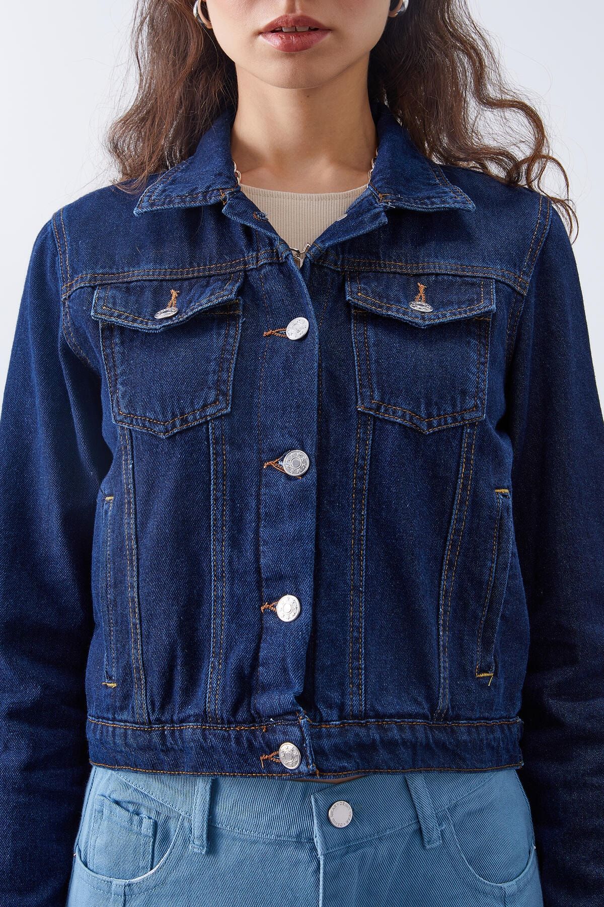 Dark blue discount denim jacket ladies