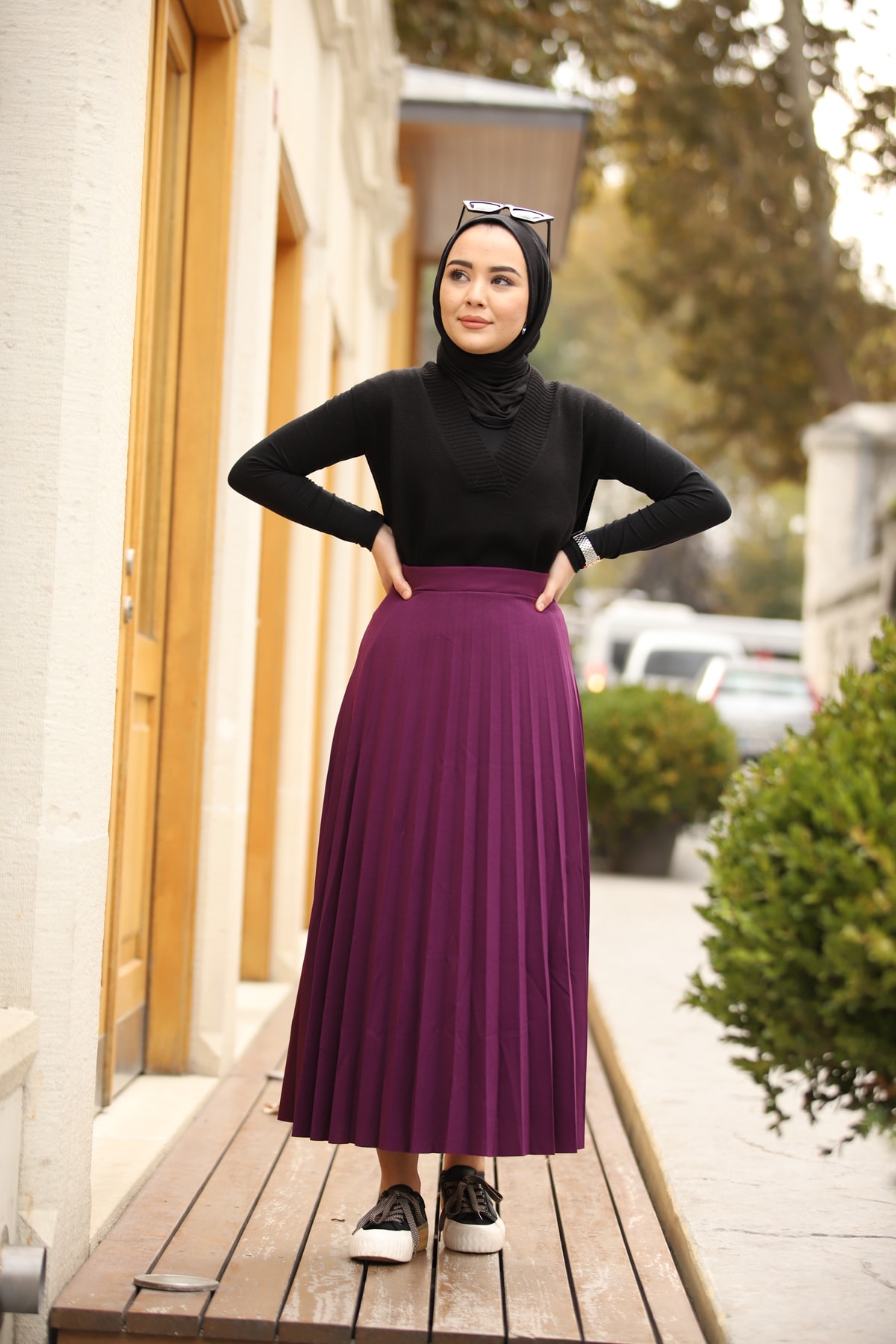 Abay Tesettür Pliseli Etek - Mor