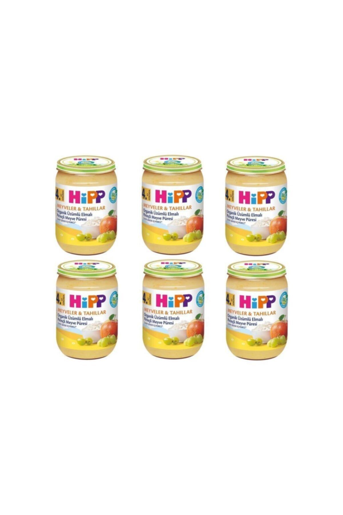 Hipp 6'lı Organik Üzümlü Elmalı Pirinçli Meyve Püresi 190 gr