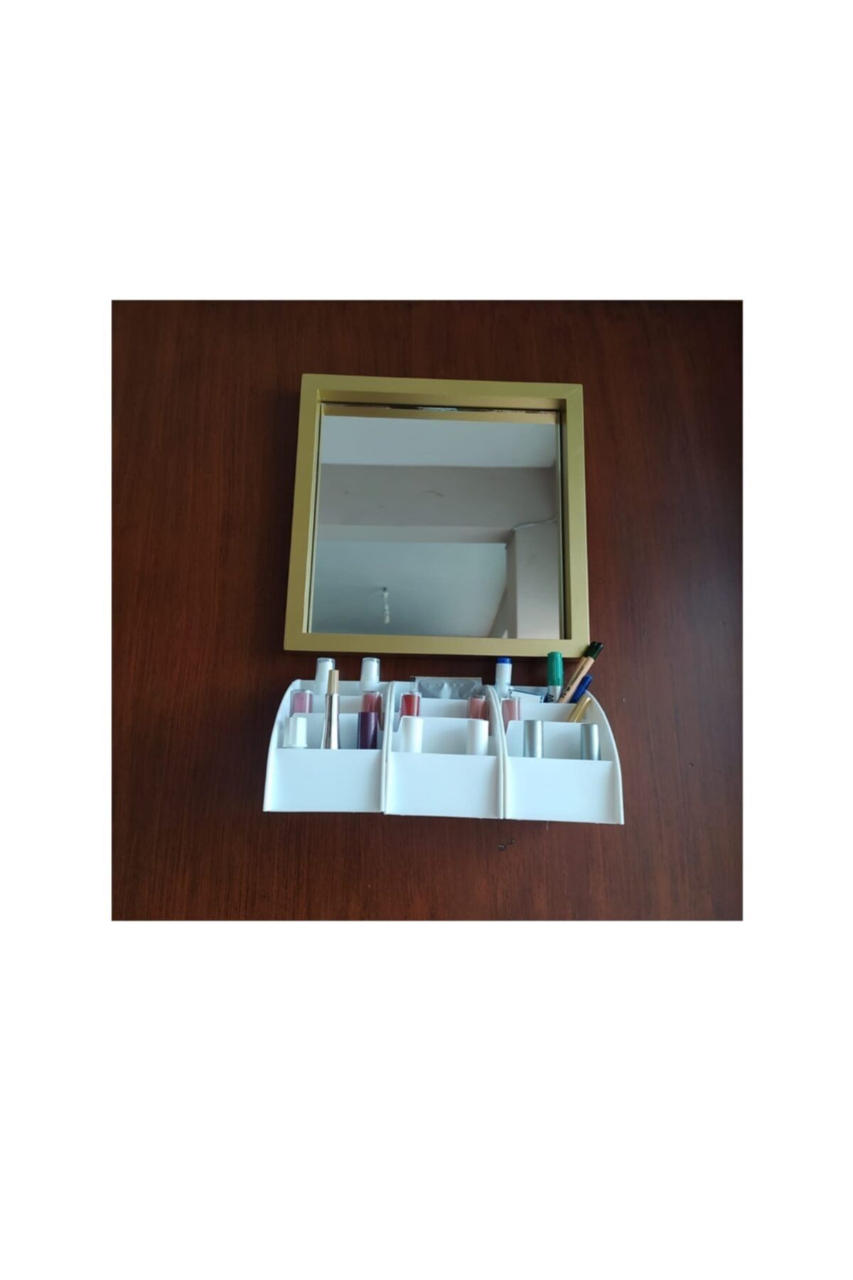 Bahat Varaklı Ahşap Makyaj Aynası Kutusu Yapışkanlı Banyo Seti Banyo Aynası 30*30 Cm