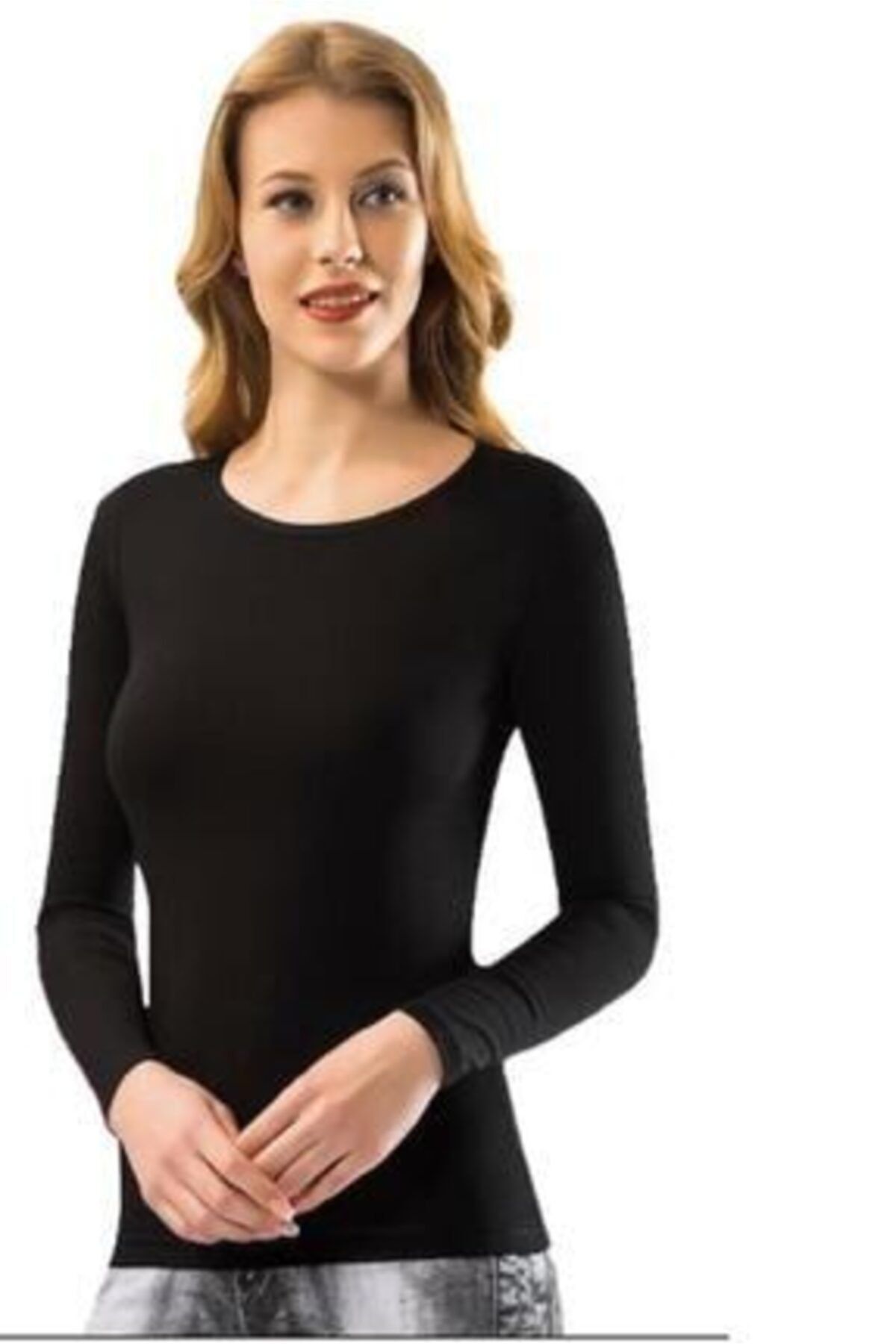 Jiber Kadın Siyah O Yaka Uzun Kol Body