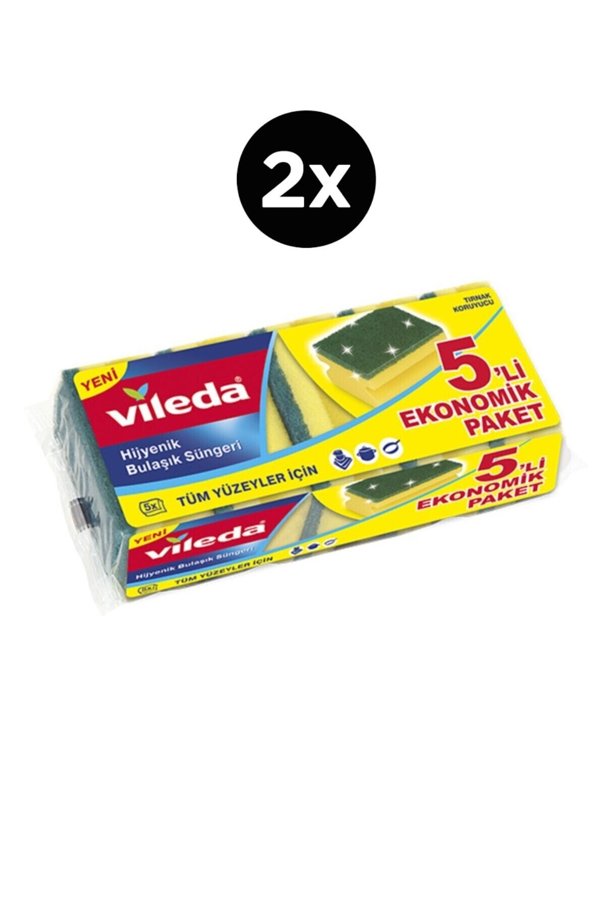 Vileda Yeşil Oluklu Bulaşık Süngeri 5'li 2 Adet