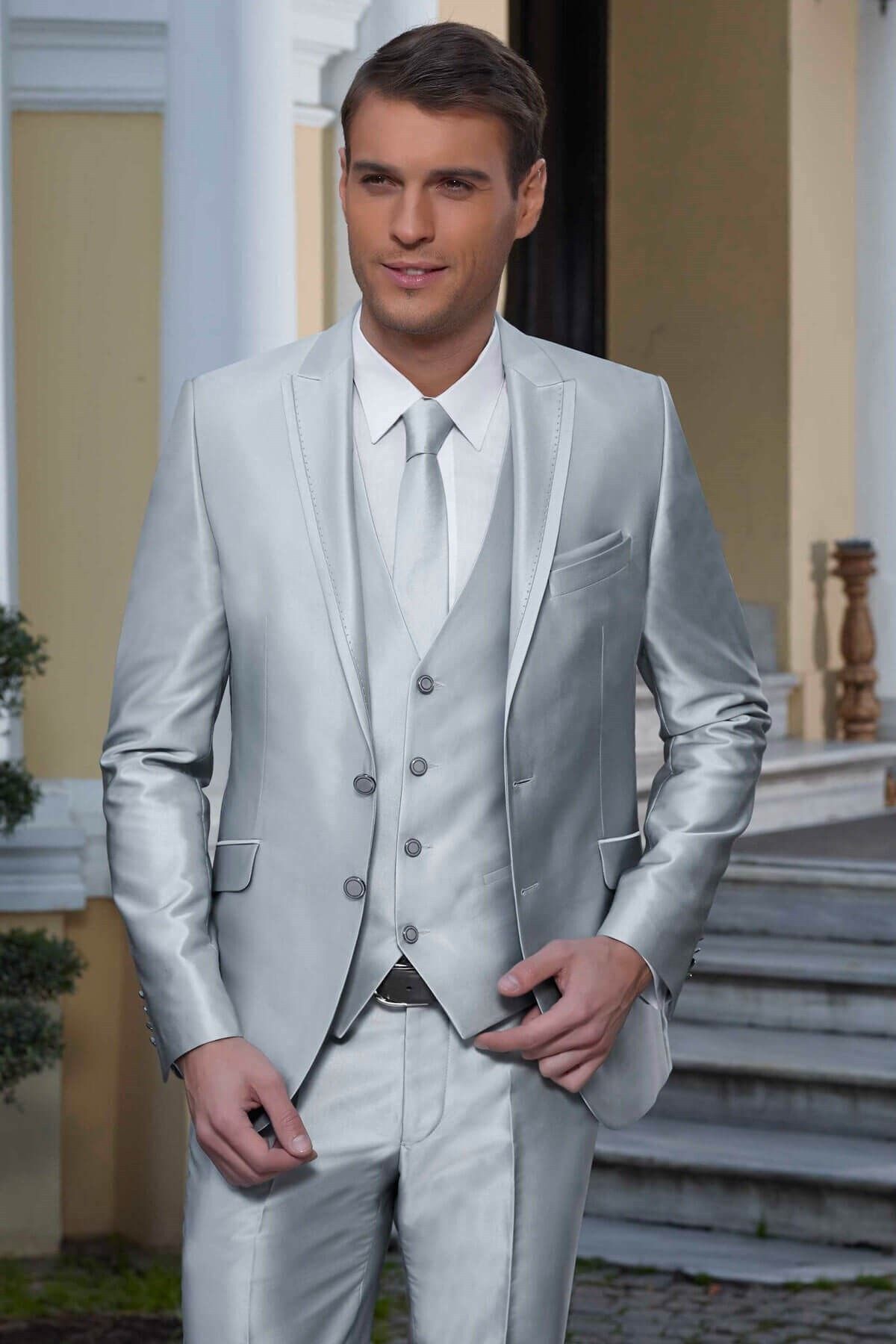 Modaviki Erkek - Slimfit - Takım - Damatlık - Elbise - Gri - Mnz112500