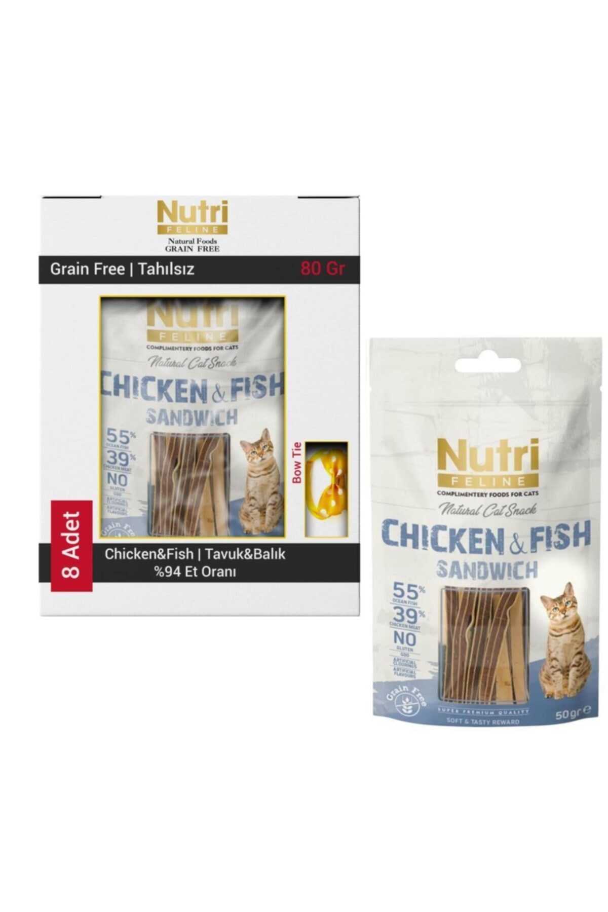 Nutri Feline Tahılsız %94 Tavuklu Ve Balıklı Kedi Ödülü 8x50 gr