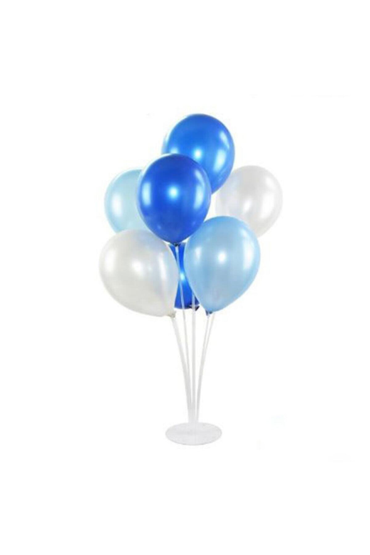 PARTİ SEPETİ Mavi - Beyaz Ayaklı Balon Standı Seti 9'lu