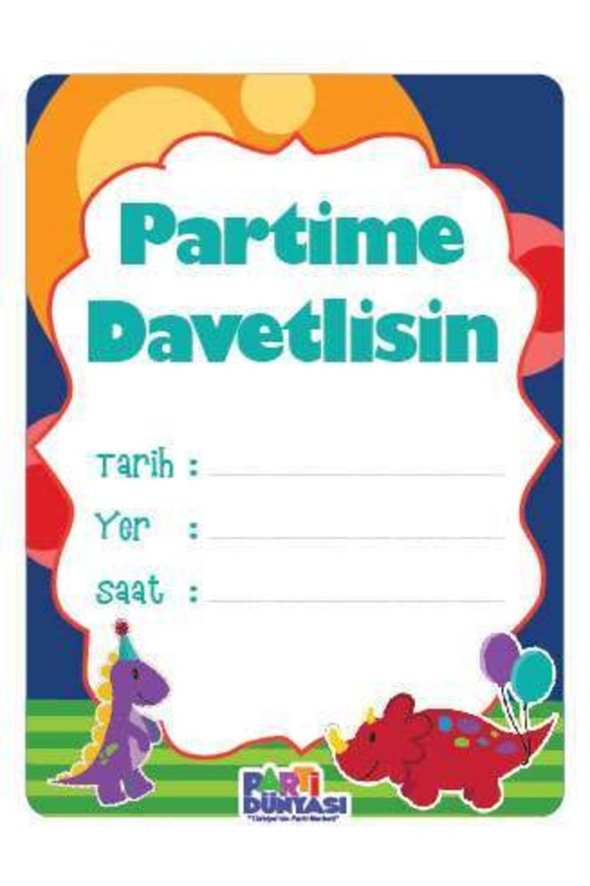 Parti Dünyası Renkli Dinozorlar 6 Lı Türkçe Davetiye