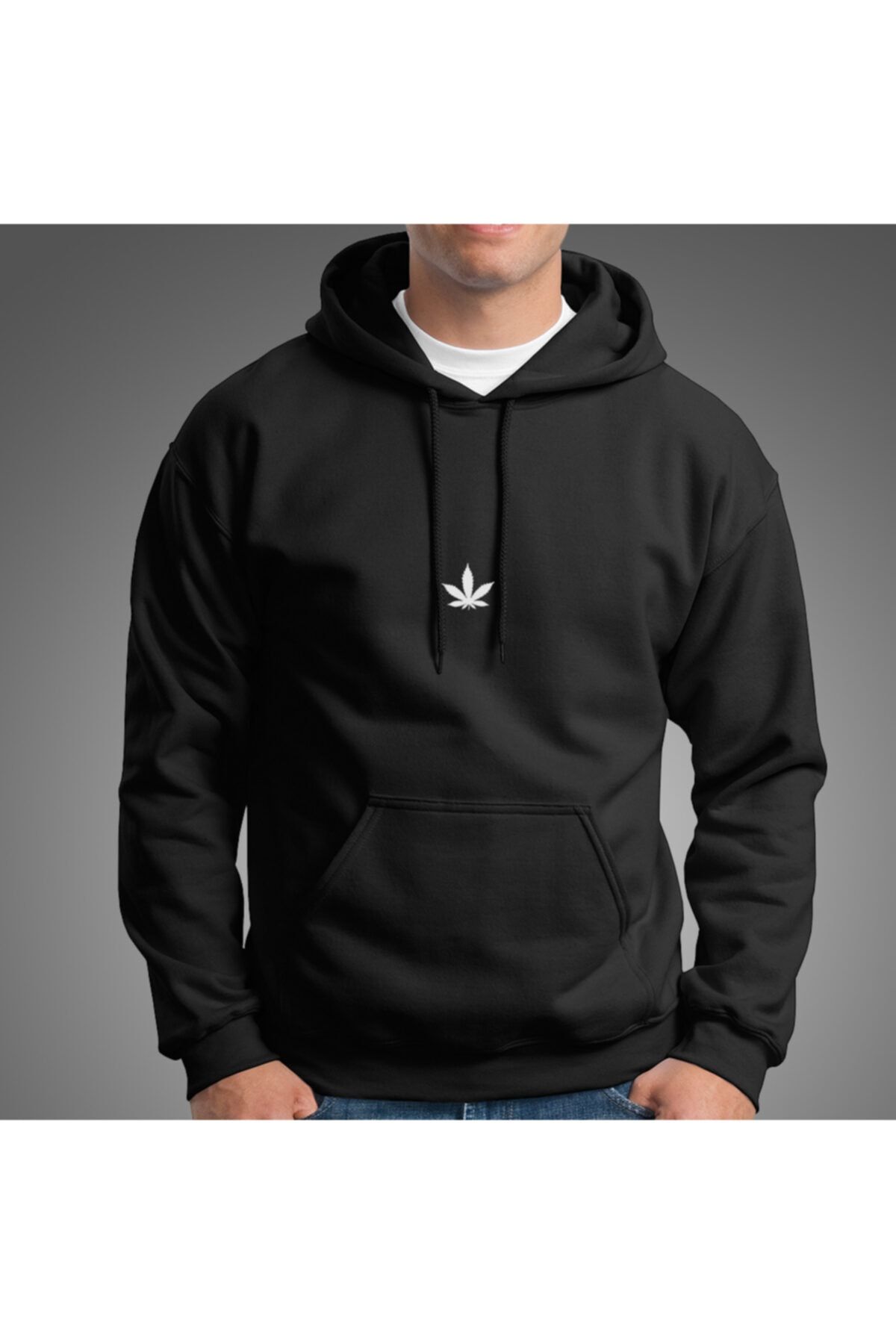 Flopii Canabis 01 Tasarım Siyah Erkek Sweatshirt - Hoodie