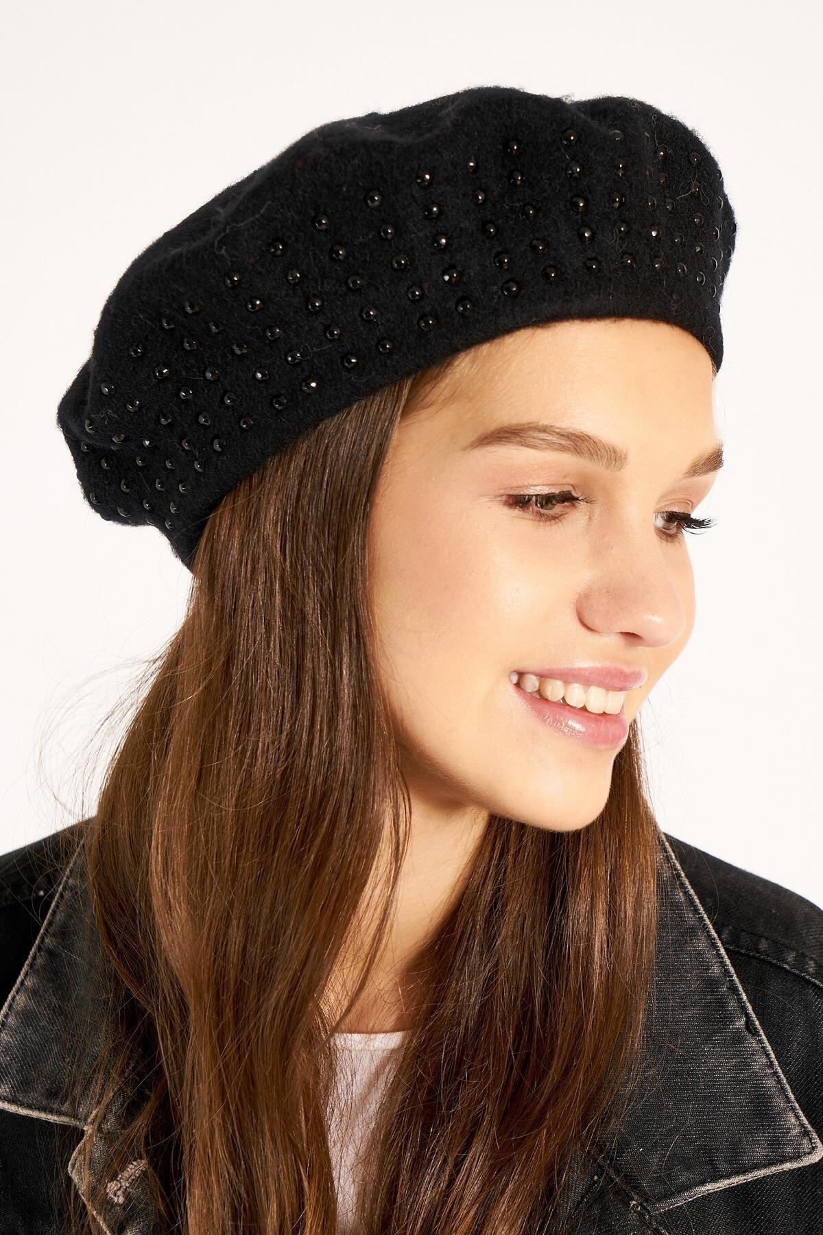 YLondon 13530 Siyah Taşlı Fransız Ressam Bere