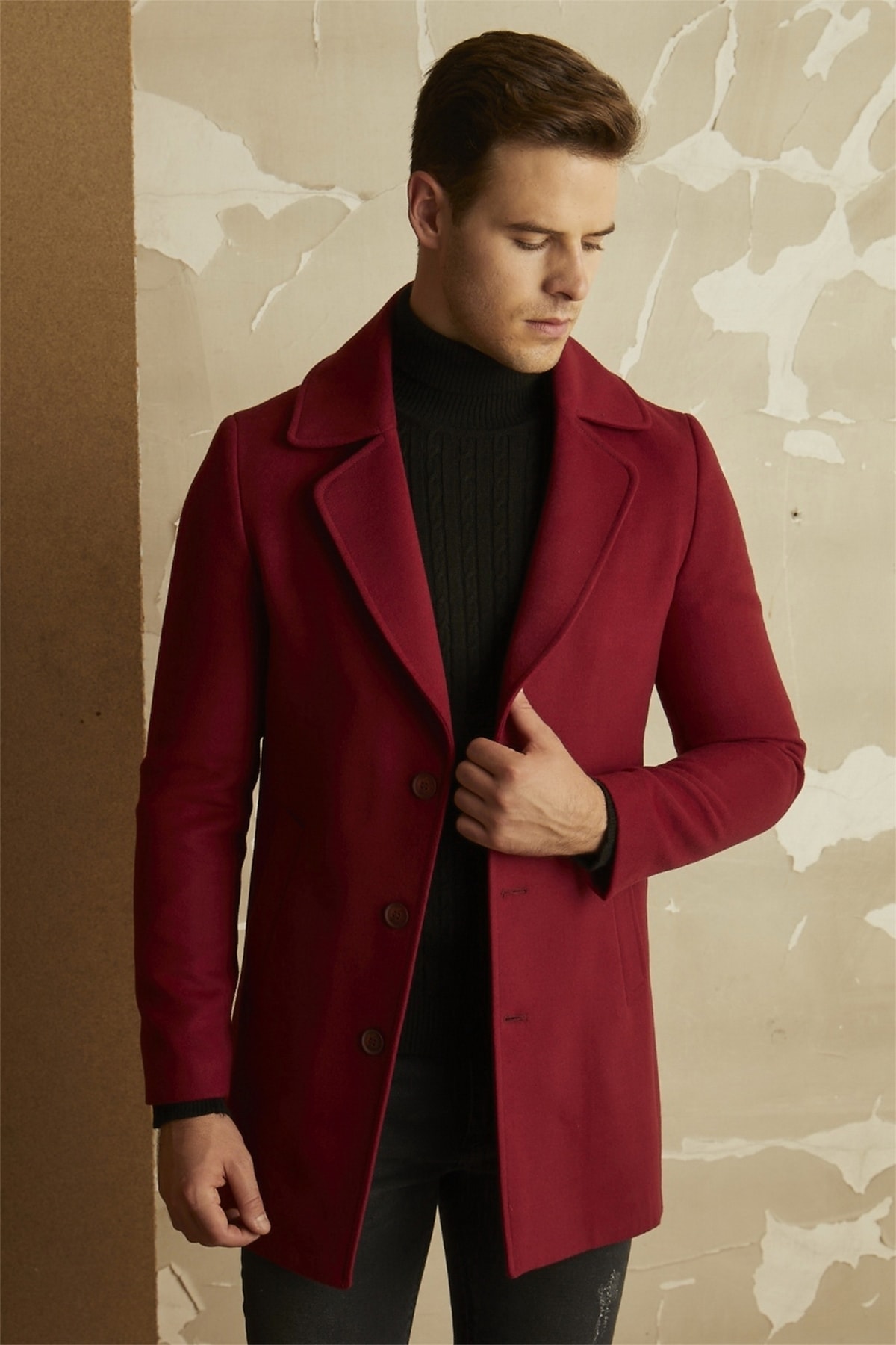 Efor Erkek Bordo Slim Fit Klasik Palto Plt 063