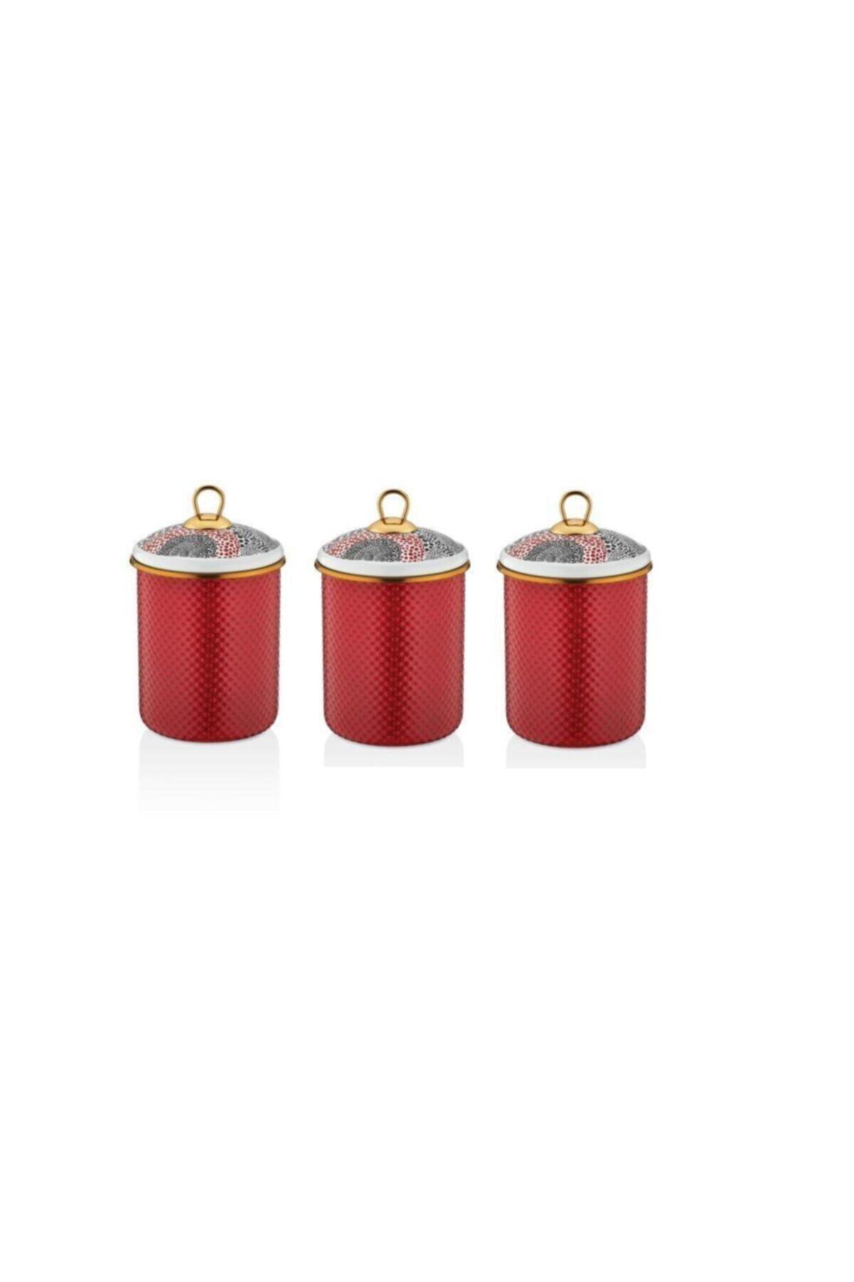 Schafer Glaze 24x11cm Emaye 3'lü Baharat Kavanozu Kırmızı