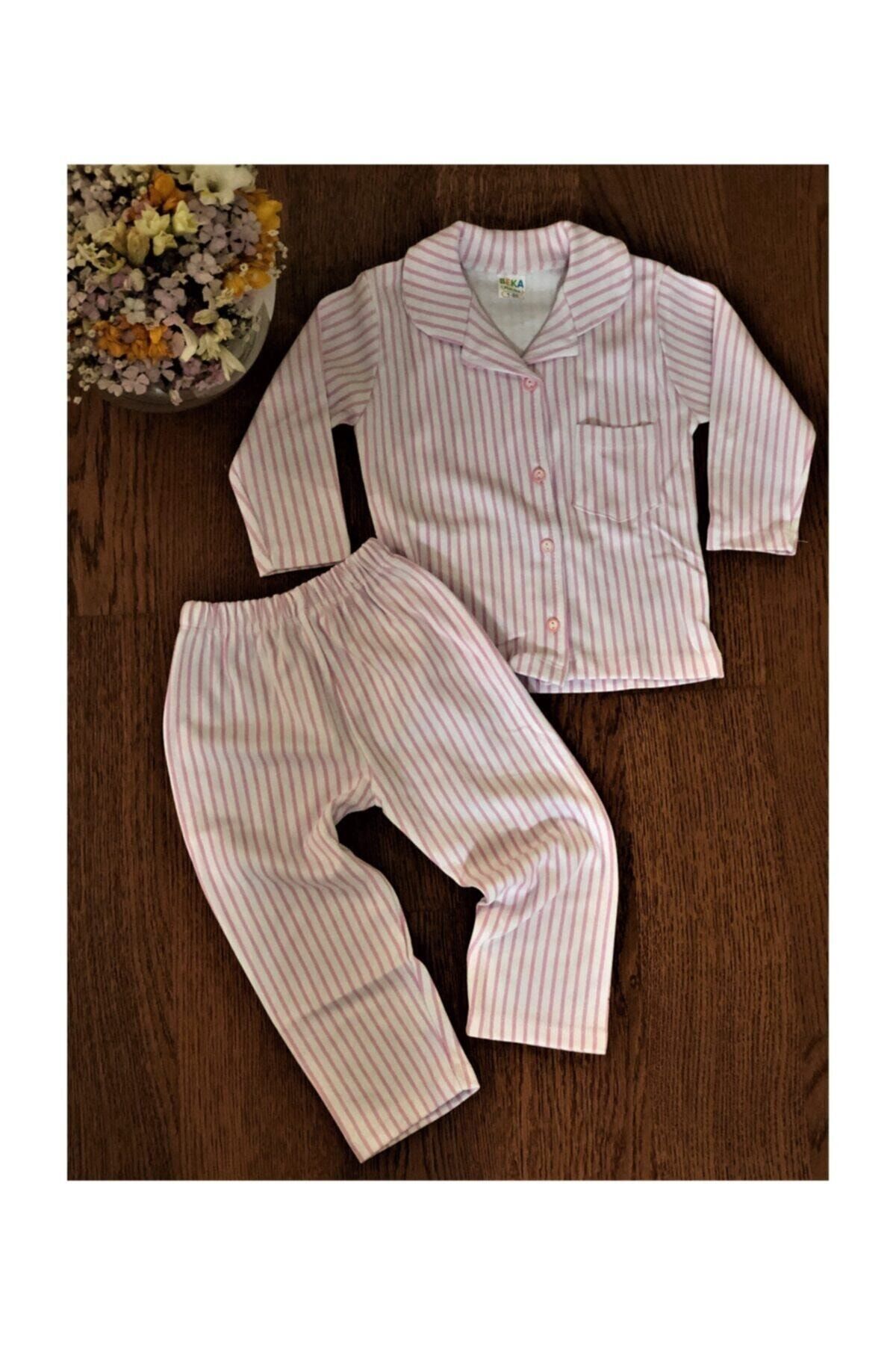 BEKA Kız Çocuk Yaş Önden Düğmeli Çizgili Pijama