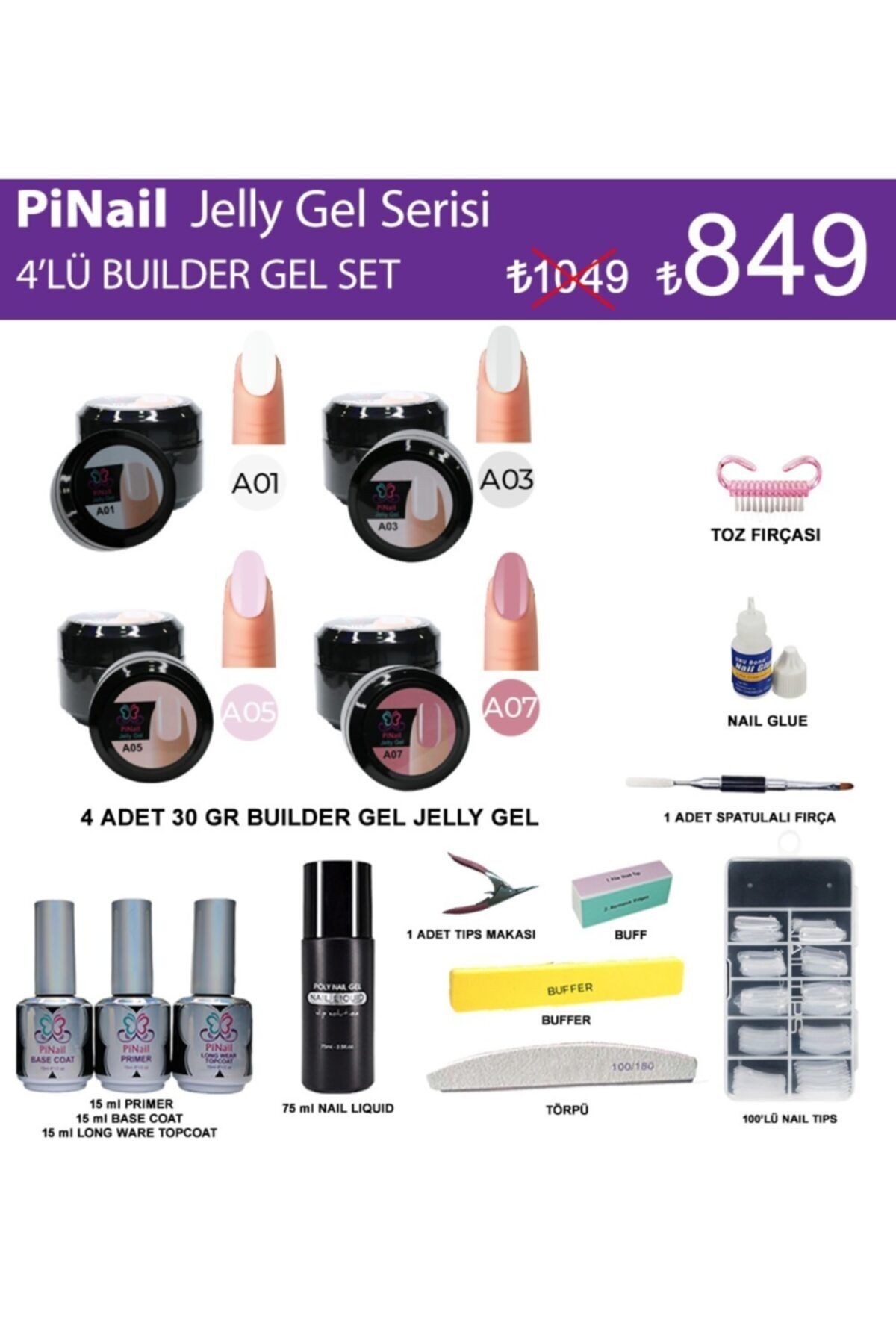 PiNail 4'lü Builder Gel Protez Tırnak Seti
