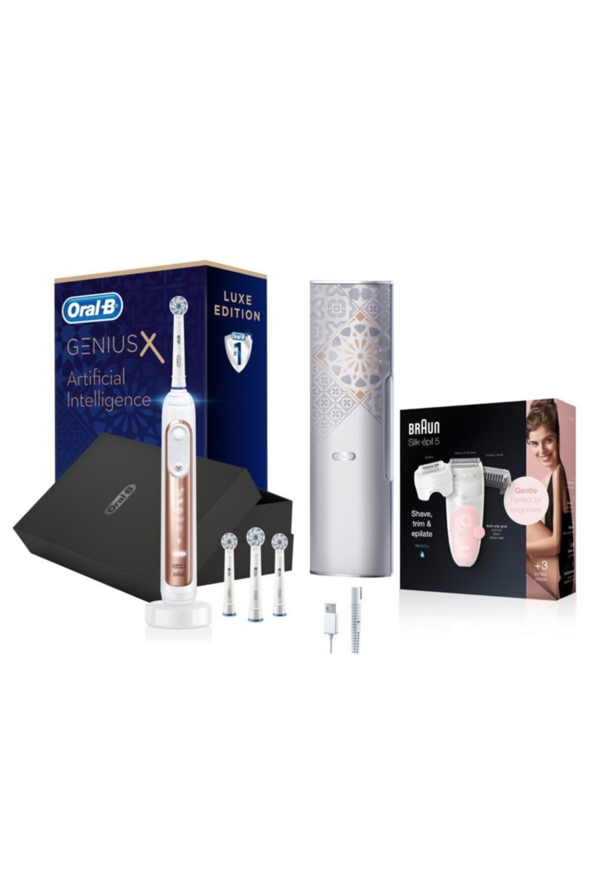 OralB Genius X Aı Luxury Rosegold Şarj Edilebilir Diş Fırçası+Braun Bakım Kiti