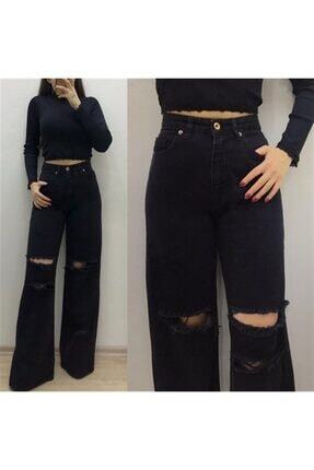 Kadın Siyah Yırtıklı Model Bol Pantolon 544657641 Image 0