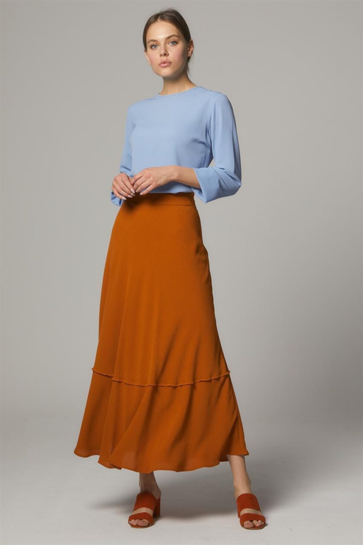 Sentez Altın Nervürlü Voloanlı Etek-hardal Sz-5255-55