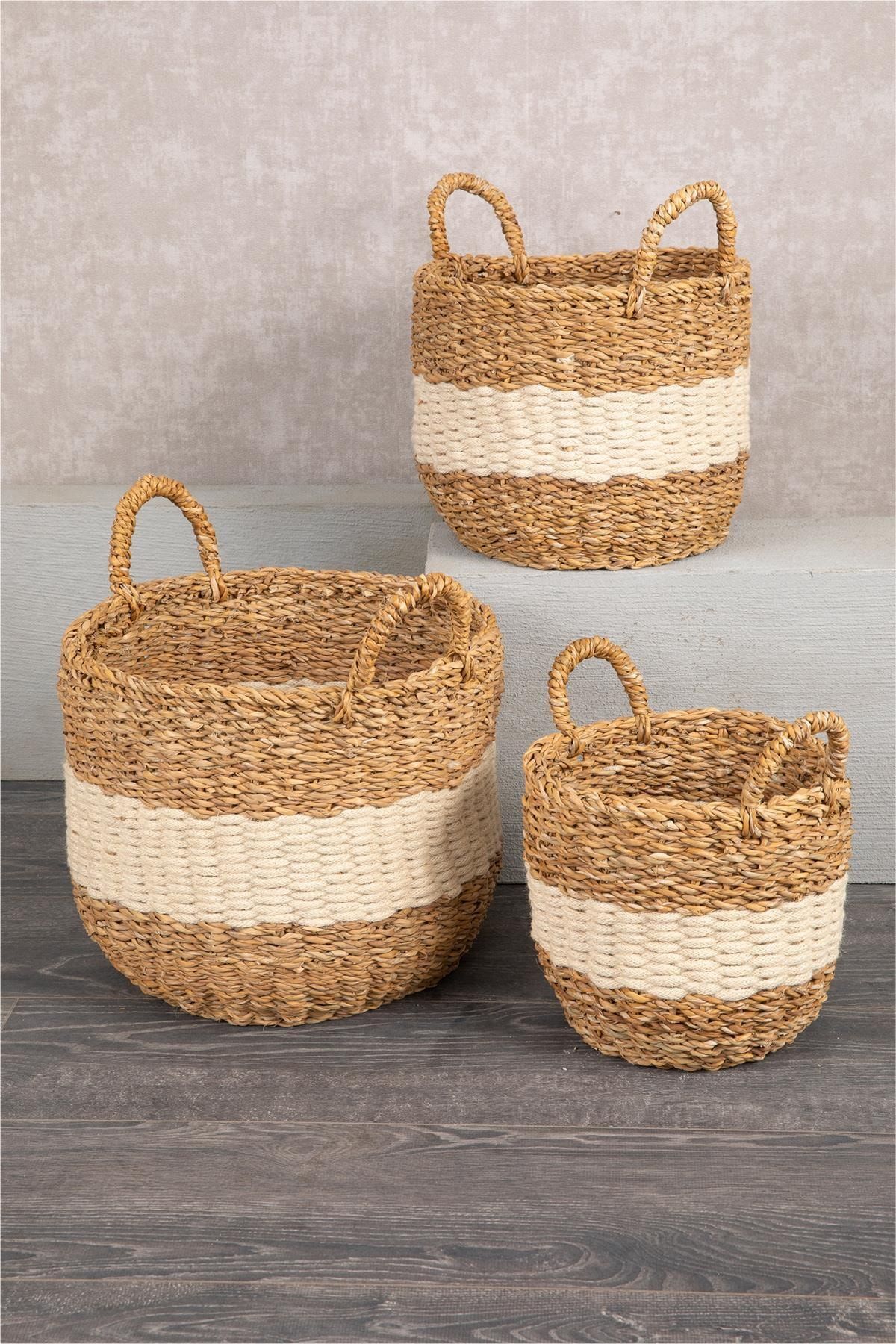 doreline naturel seritli hasir sepet 3 boy lux organizer saksi sepeti dekoratif sepet ev dekoru fiyati yorumlari trendyol