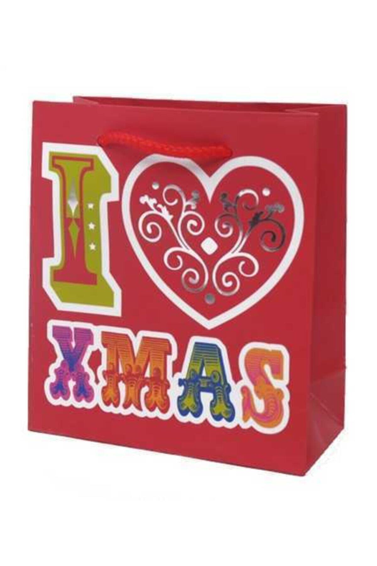 PAKETPARTİ Kağıt Çanta I Love Xmas (15x17) 12'li
