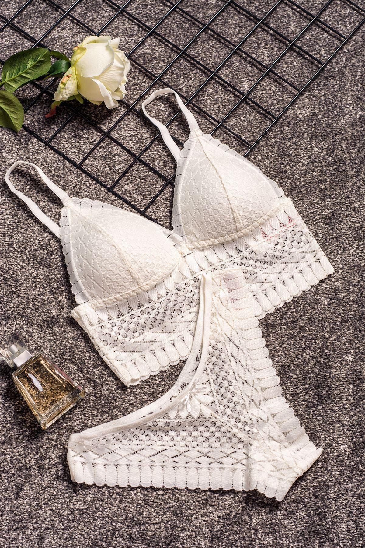 Koza Kadın Beyaz Dantelli Bralet Sütyen Takımı