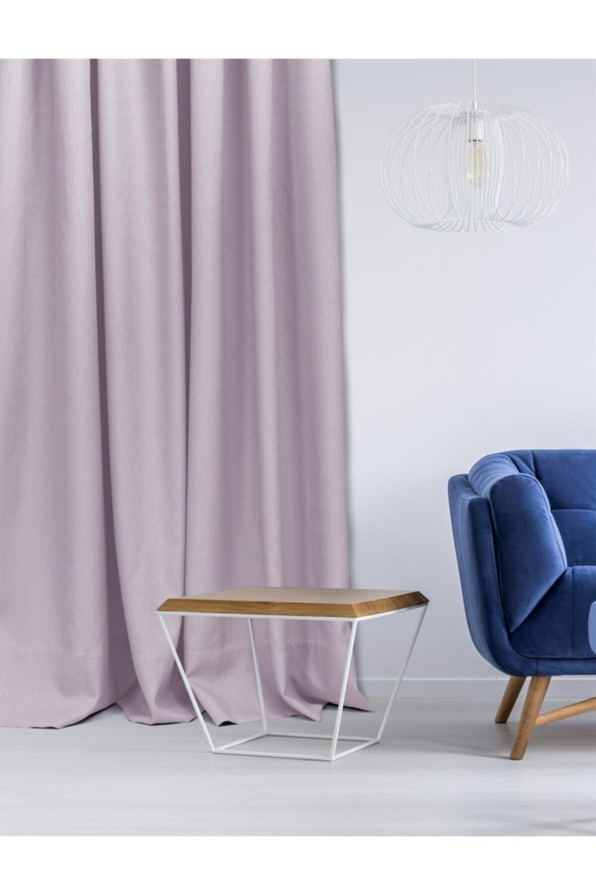 C&SARI Design Açık Pembe Keten Görünümlü Fon Perde Ipli Pile