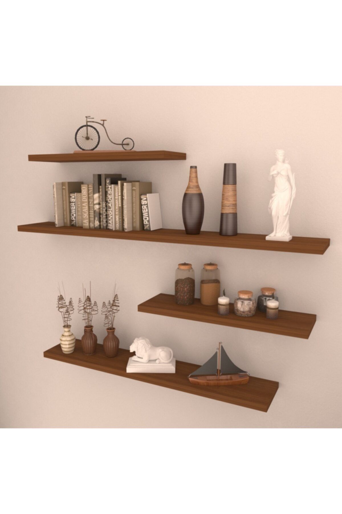 RAFKESTİR 4 Lü Gizli Bağlantılı Raf Set ( 80 - 60 - 40 - 40 ) Hareli Ceviz (mat)