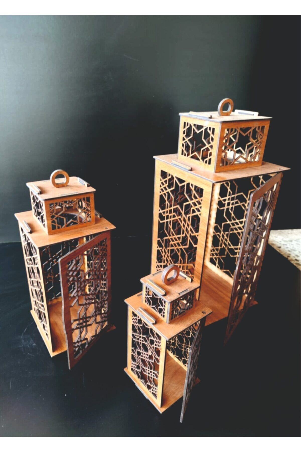 Herseyburada Ahşap Fener Mumluk Seti