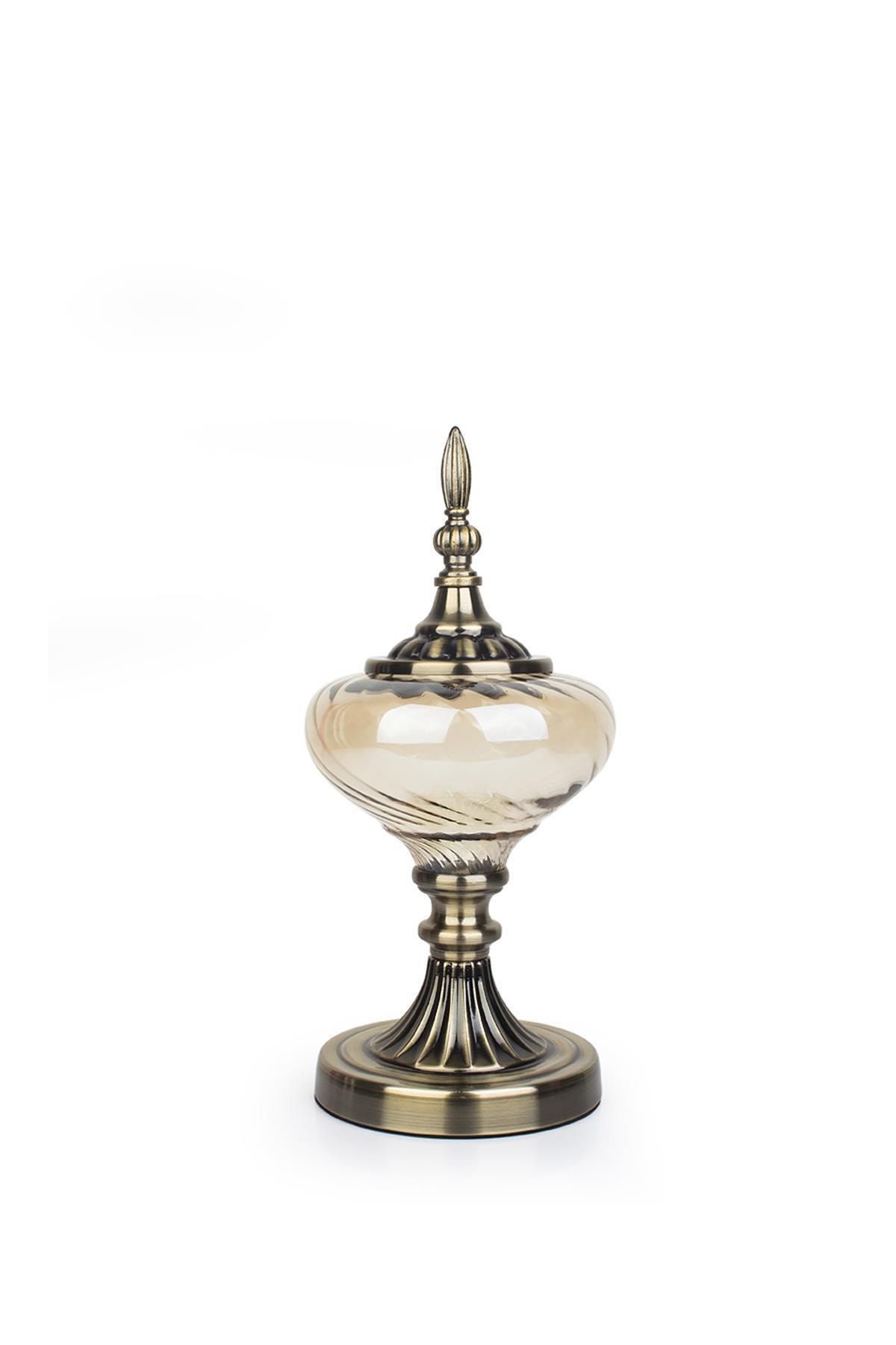 ACAR Vilza Bronz Metal Kapaklı Cam Şamdan - 32 Cm