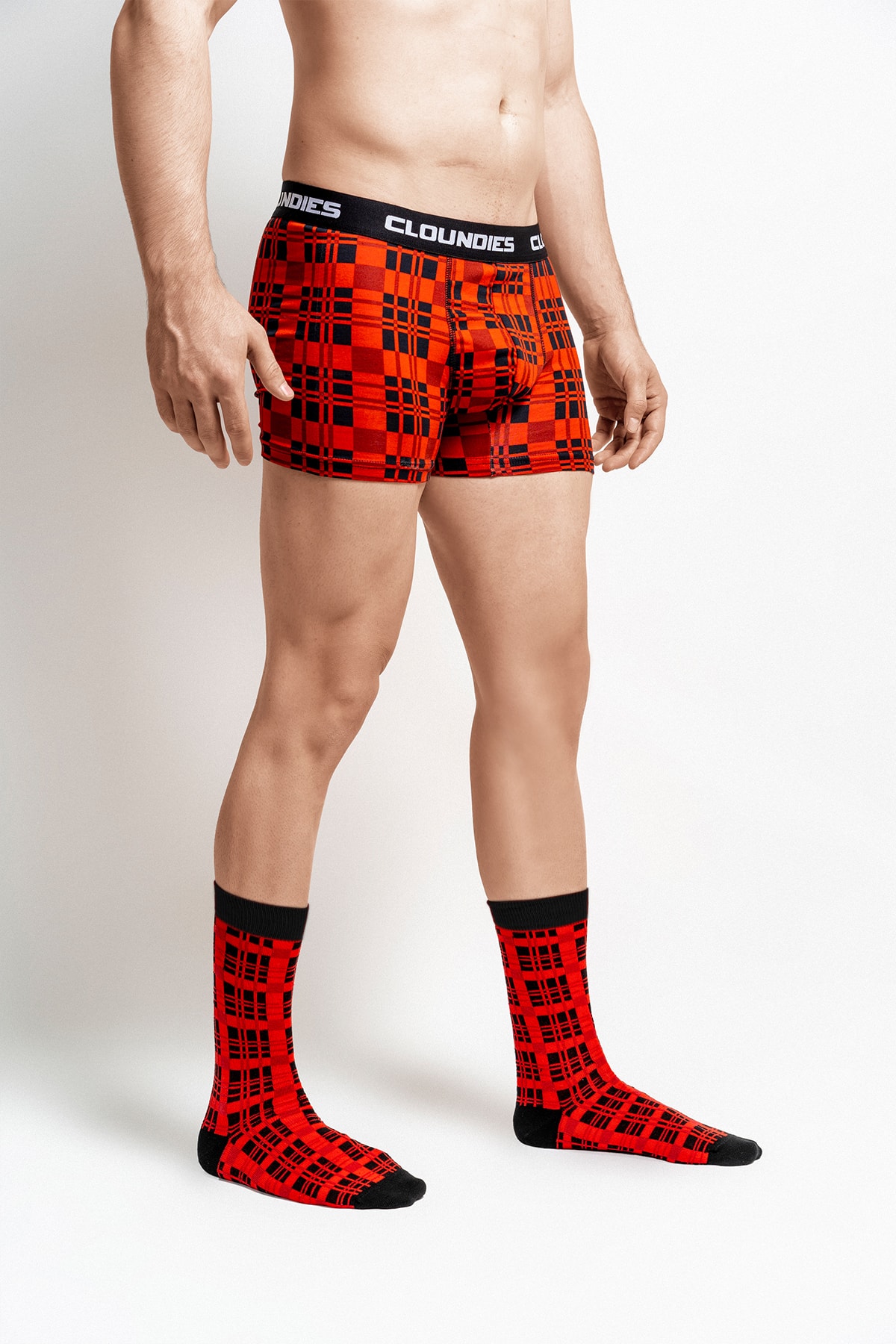 Cloundies Kırmızı Ekose Dijital Baskılı Boxer Ve Çorap Seti