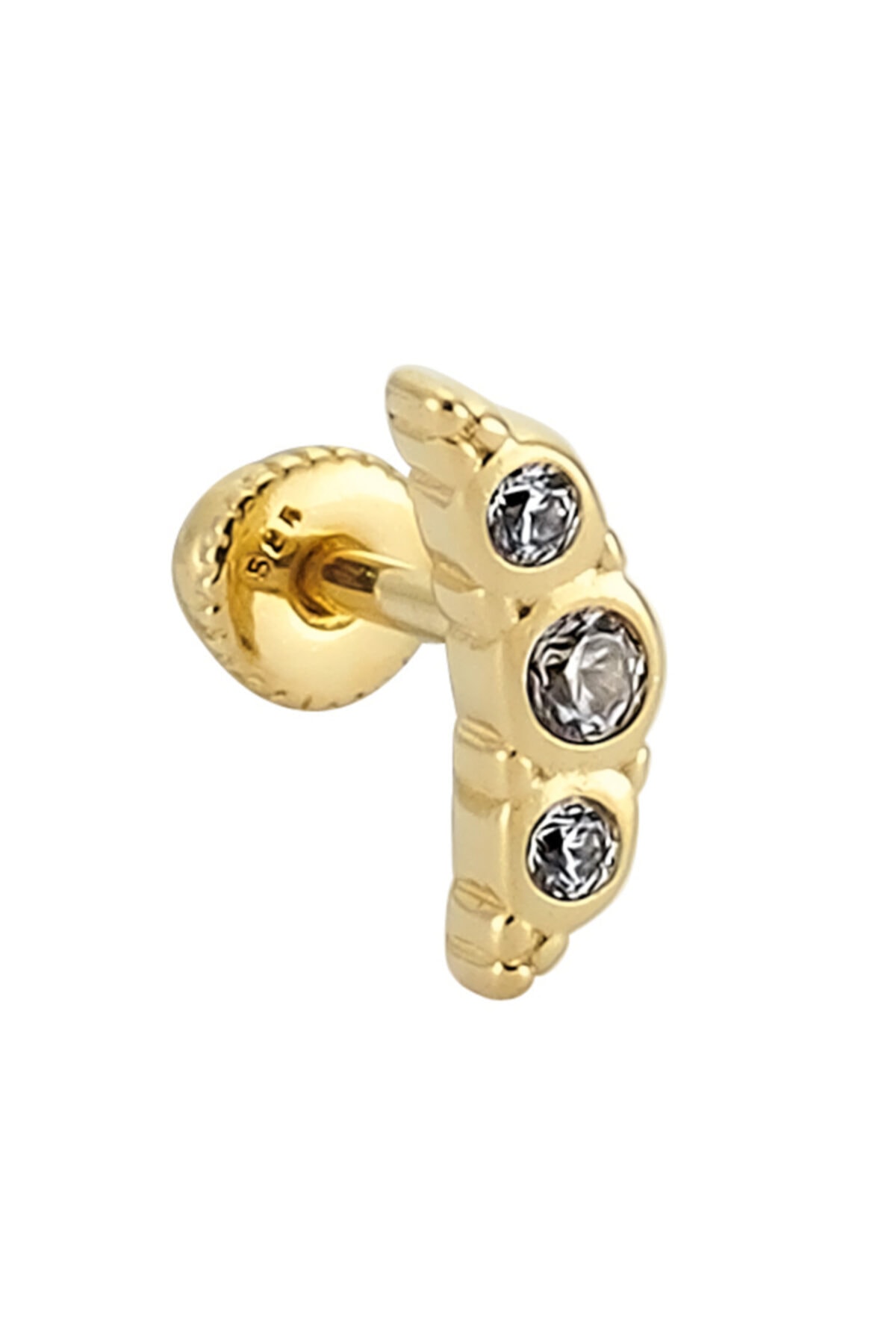 Penna Jewels Altın Üç Taşlı Mekik Piercing