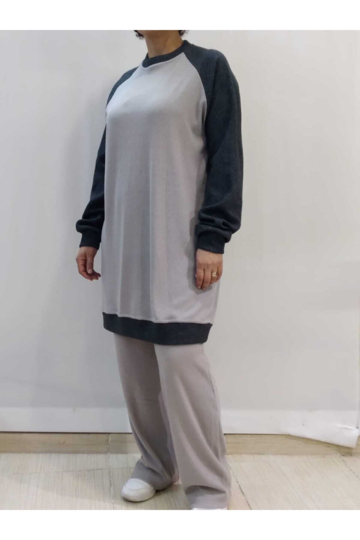 Mertcan Butik Kolu Füme Reglan Kol Selanik Ikili Eşofman Tunik Takım