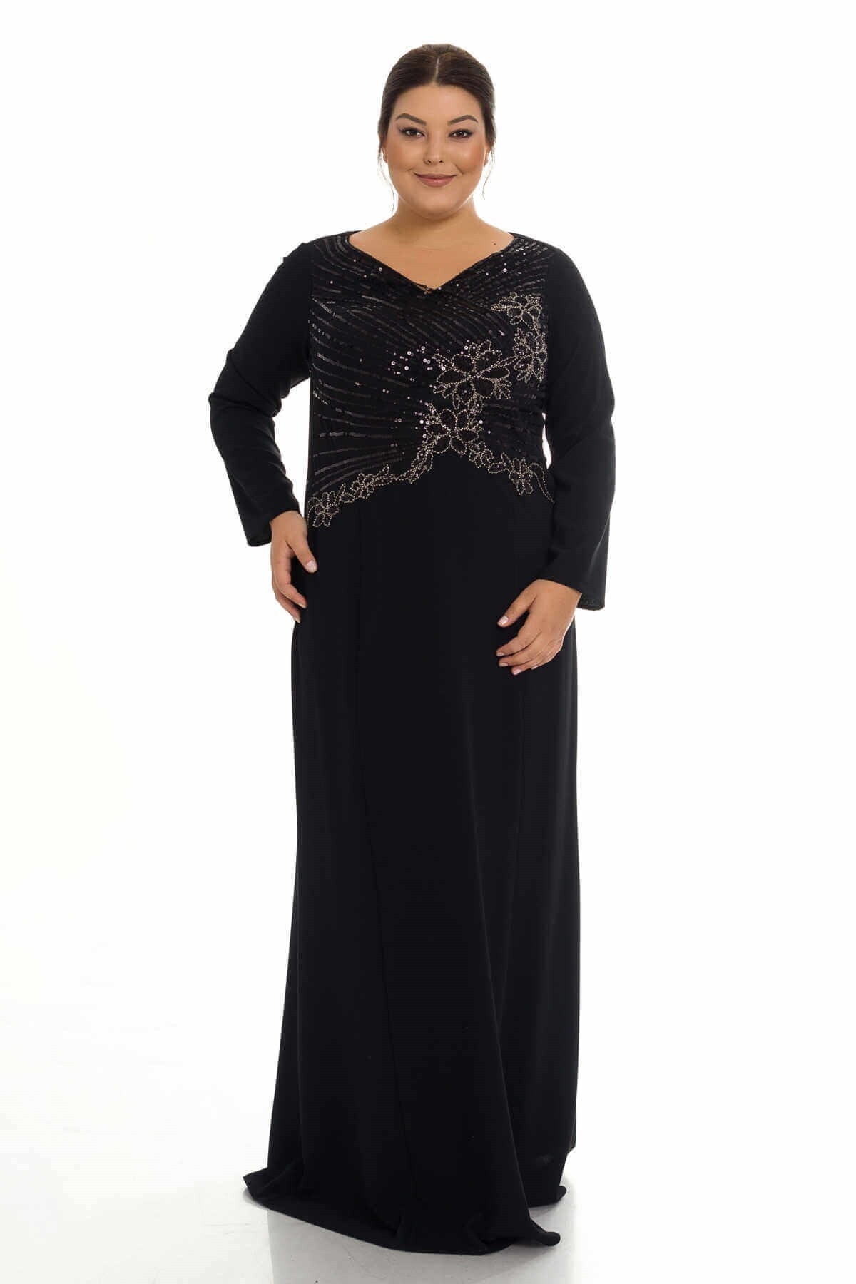 Lila 9144 Bb Önü Nakış Ve Pul Işl.krep Abiye Elbise