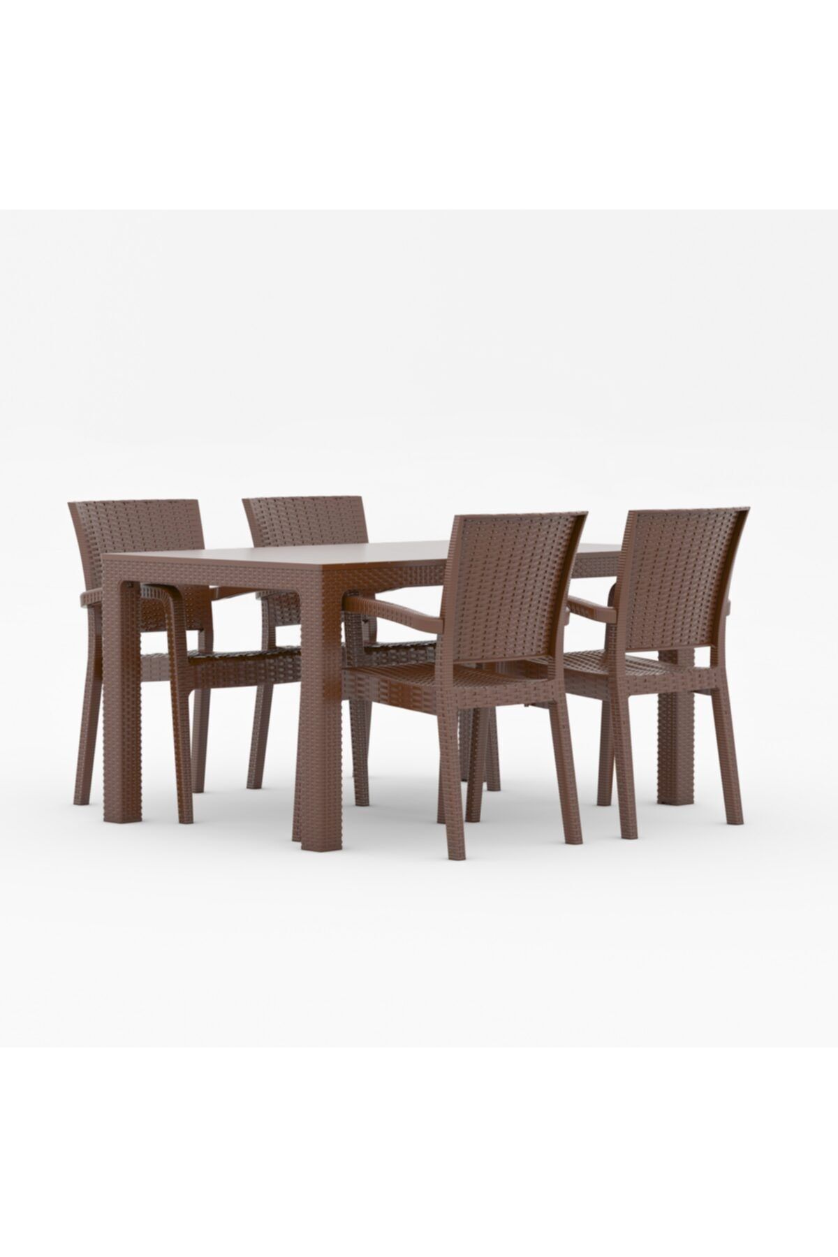 SF SANDALYE FABRİKASI Luca Rattan 90x150 Masa Sandalye Takımı Kahve 4 Kişilik